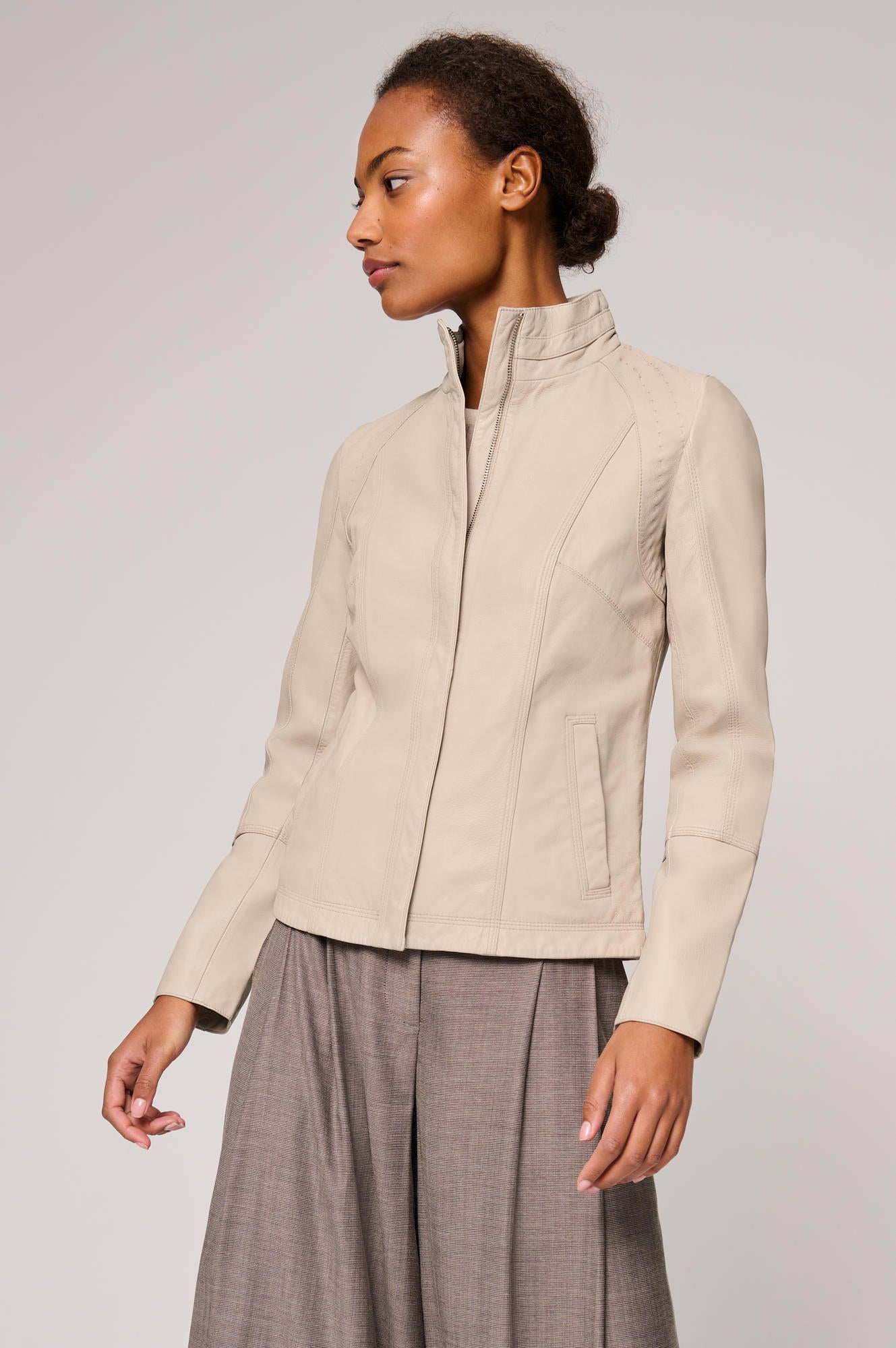Women's Real Leather Unique Jacket [Beige]