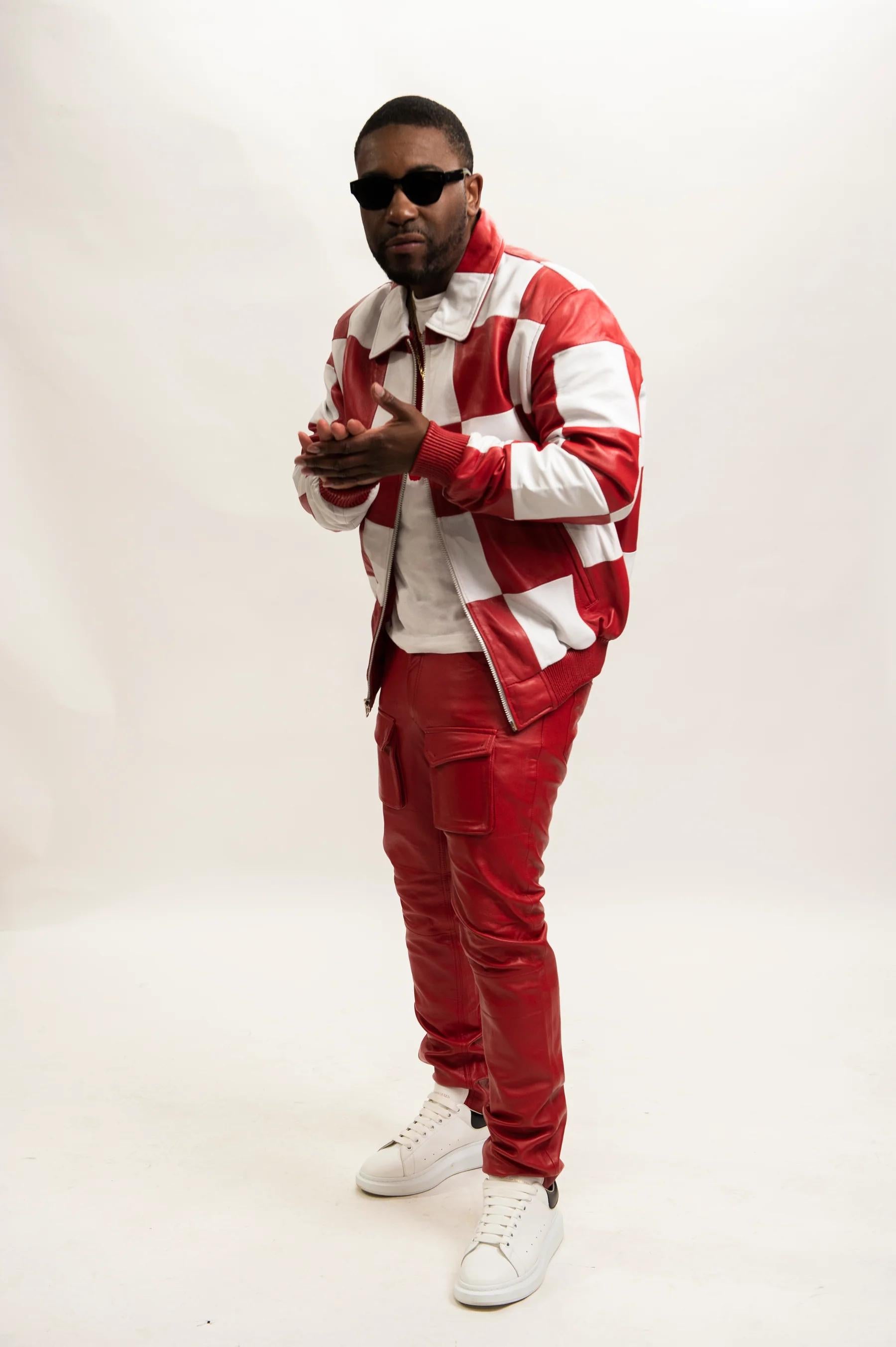 Men's Checkmate Jacket Elastic Cuffs And Belt Track Suit [Red/White]