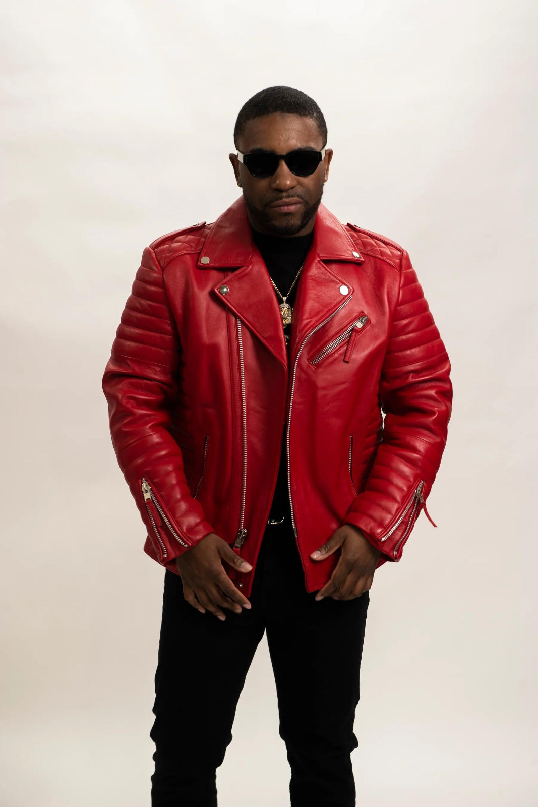 Men's Jay Biker Over-sized Leather Jacket [Red]