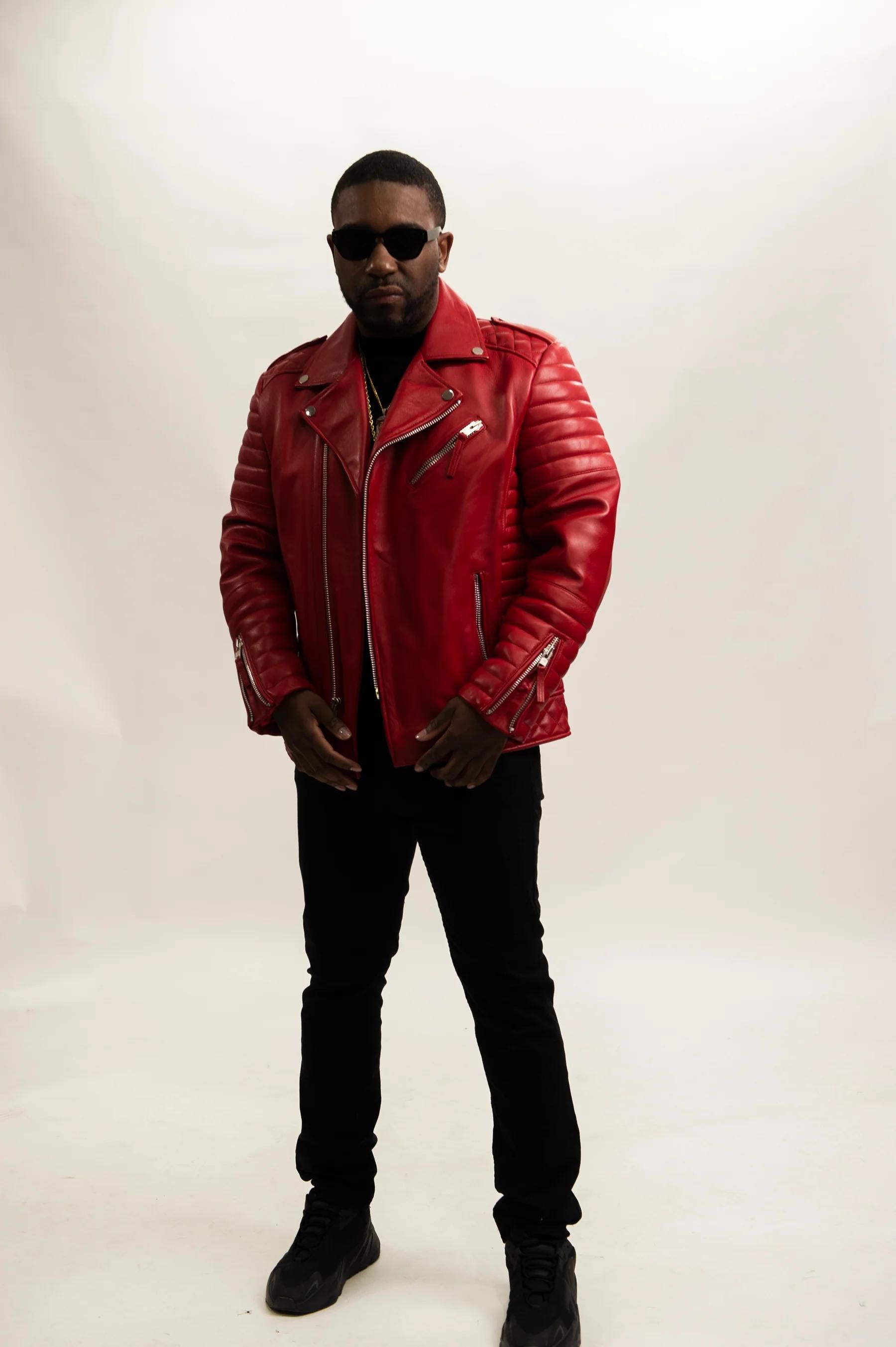 Men's Jay Biker Over-sized Leather Jacket [Red]