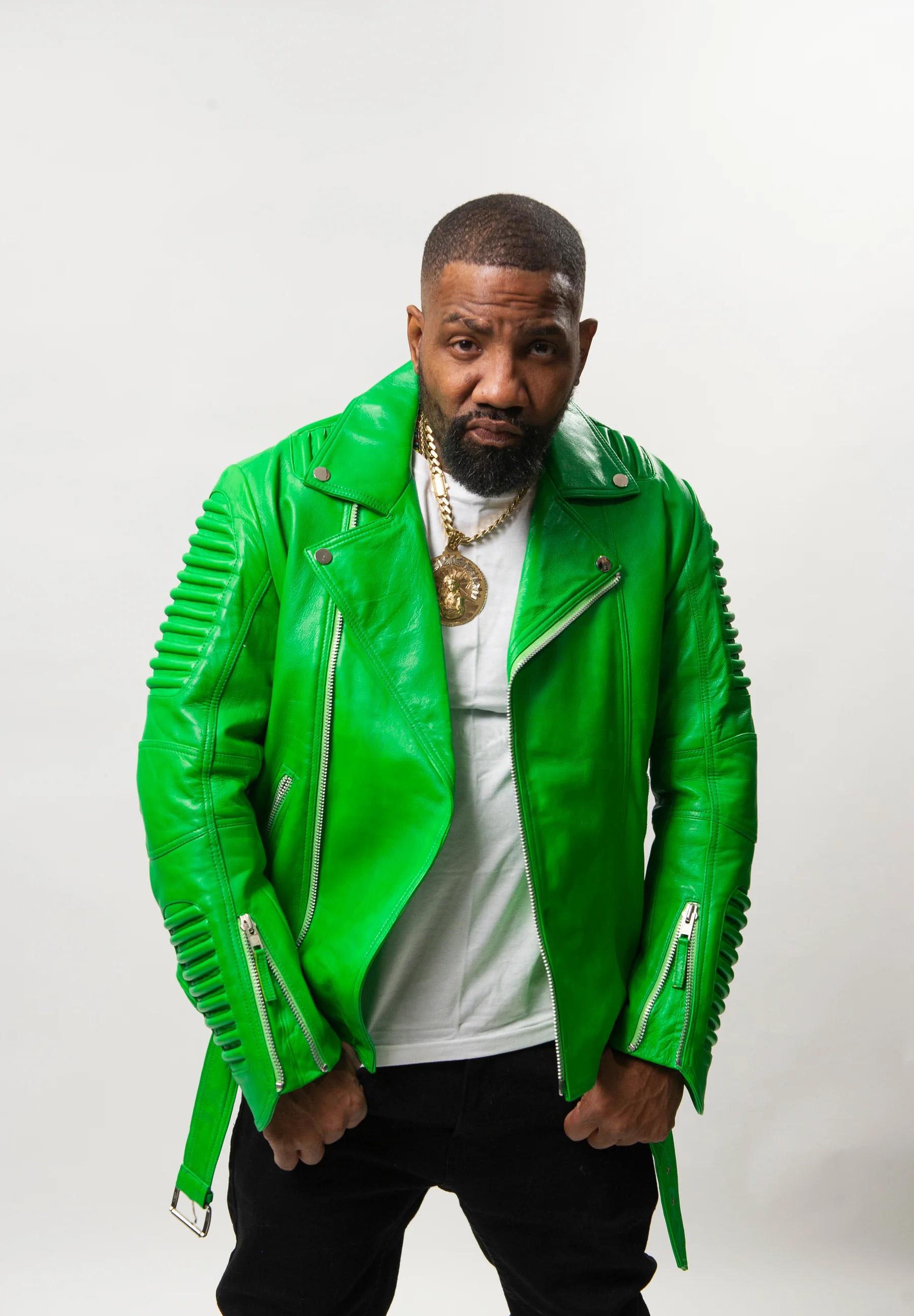 Men's Trey Biker Over-sized Leather Jacket [green]