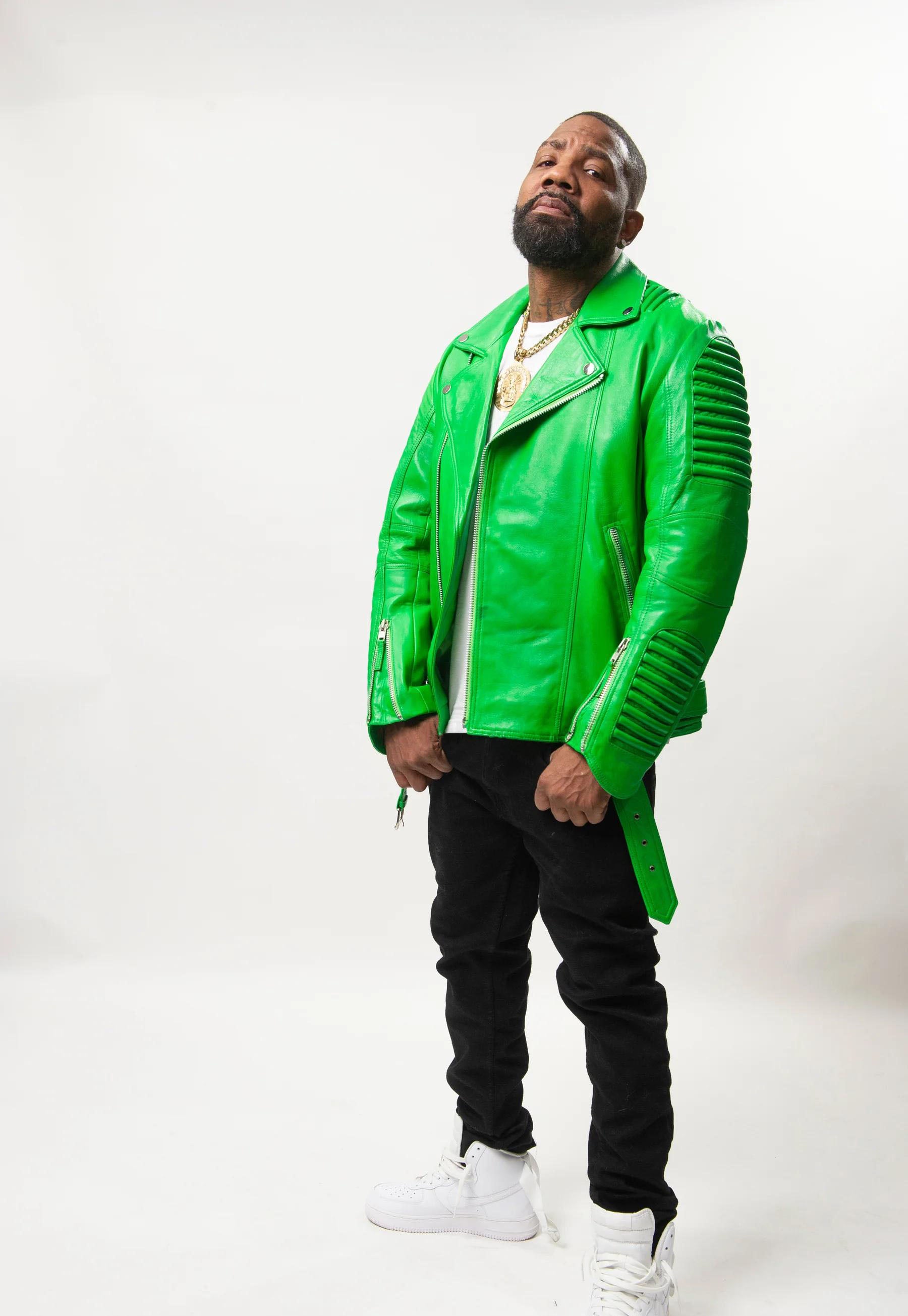 Men's Trey Biker Over-sized Leather Jacket [green]