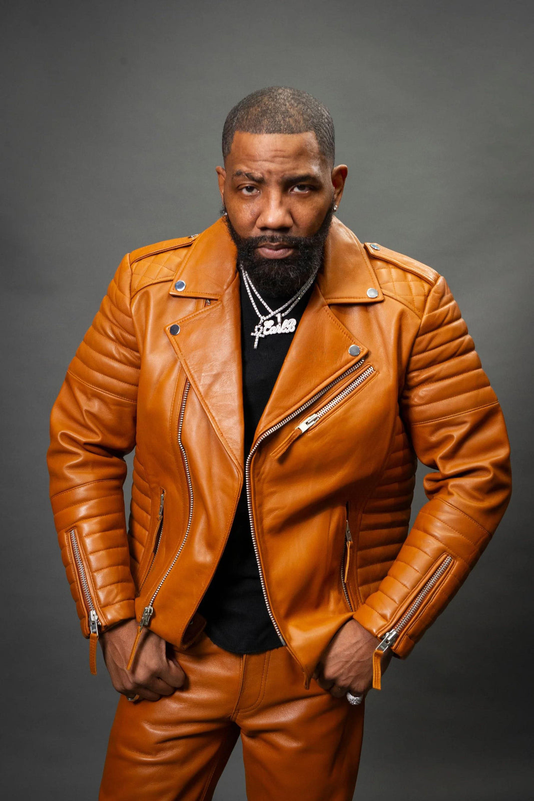 Men's Jay Biker Over-sized Leather Jacket [Orange]