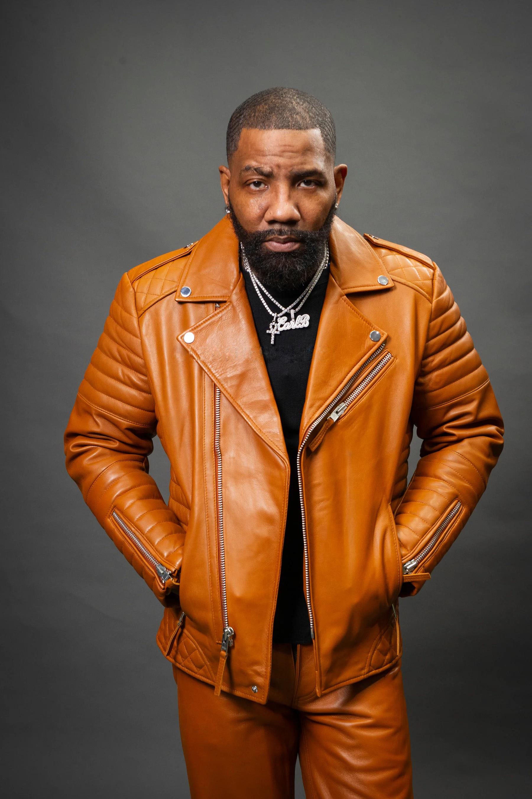 Men's Jay Biker Over-sized Leather Jacket [Orange]