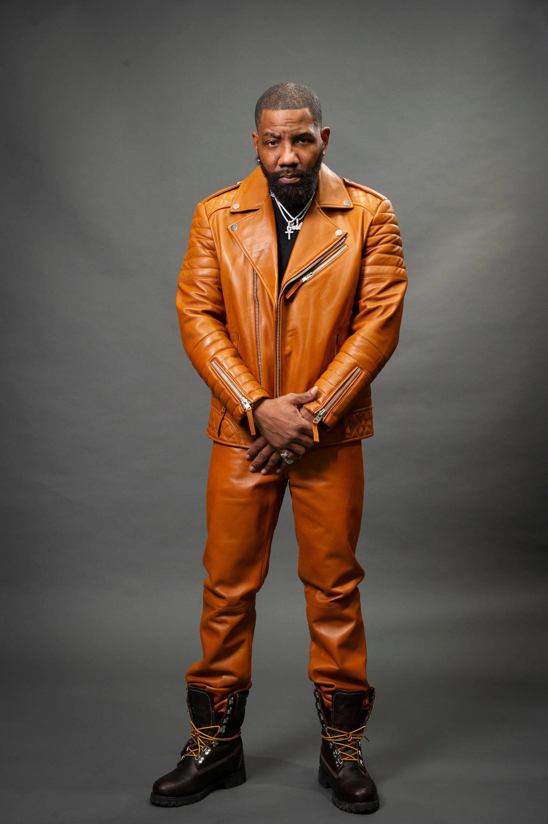 Men's Jay Biker Over-sized Leather Jacket [Orange]