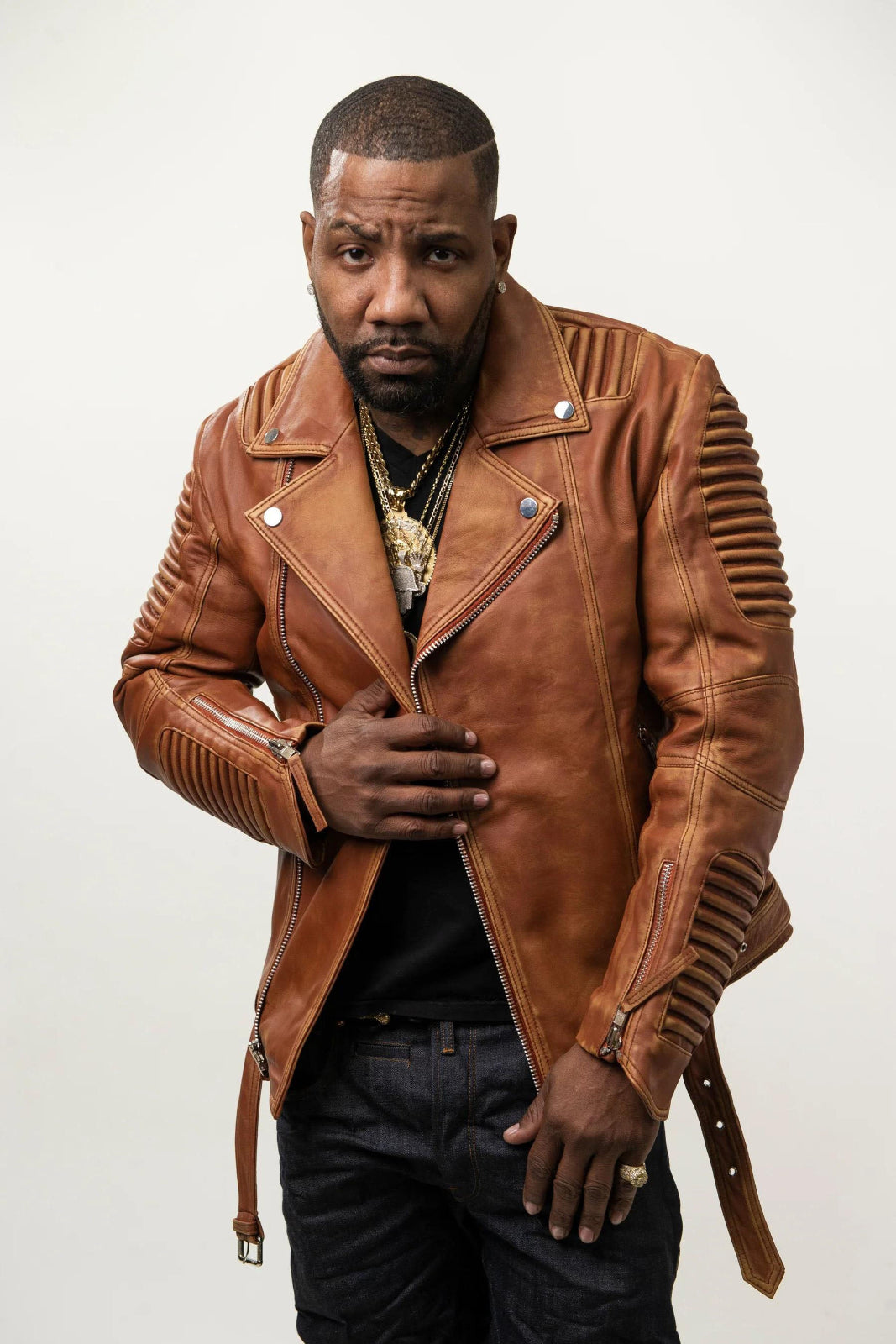 Men's Trey Biker Over-sized Leather Jacket [light brown]