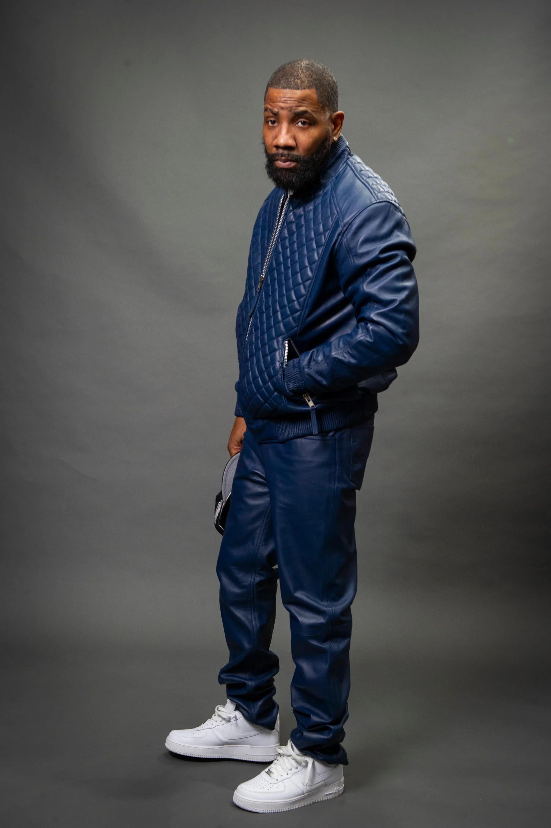 Men's Lucas Jacket & Leather Jean Pants [Navy]