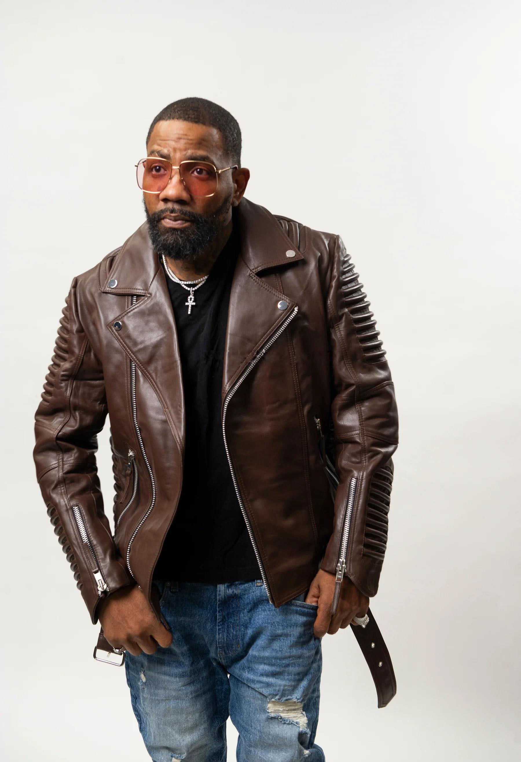 Men's Trey Biker Over-sized Leather Jacket [Dark Brown]