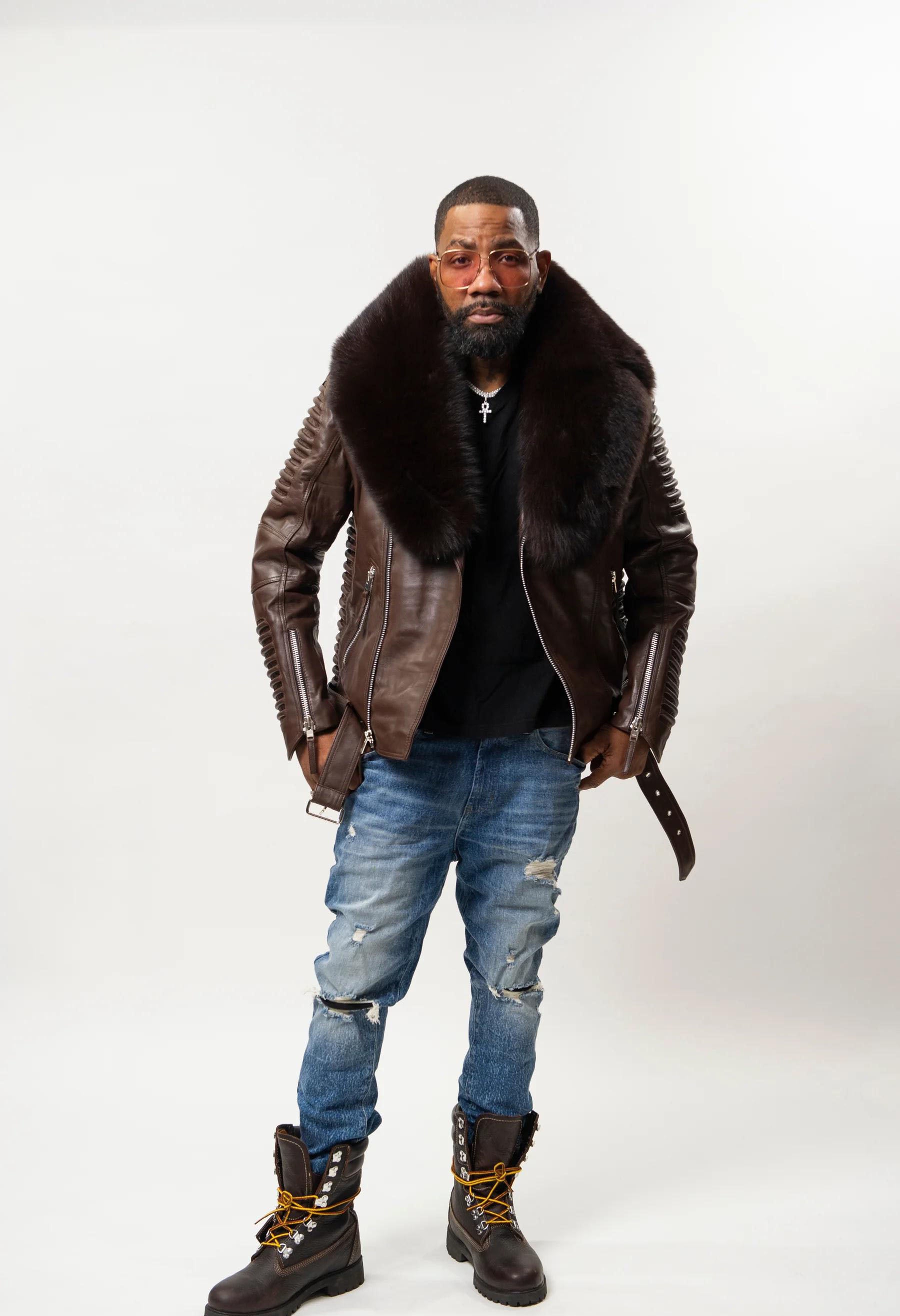 Men's Trey Biker With Fur Collar Leather Jacket [Dark Brown]