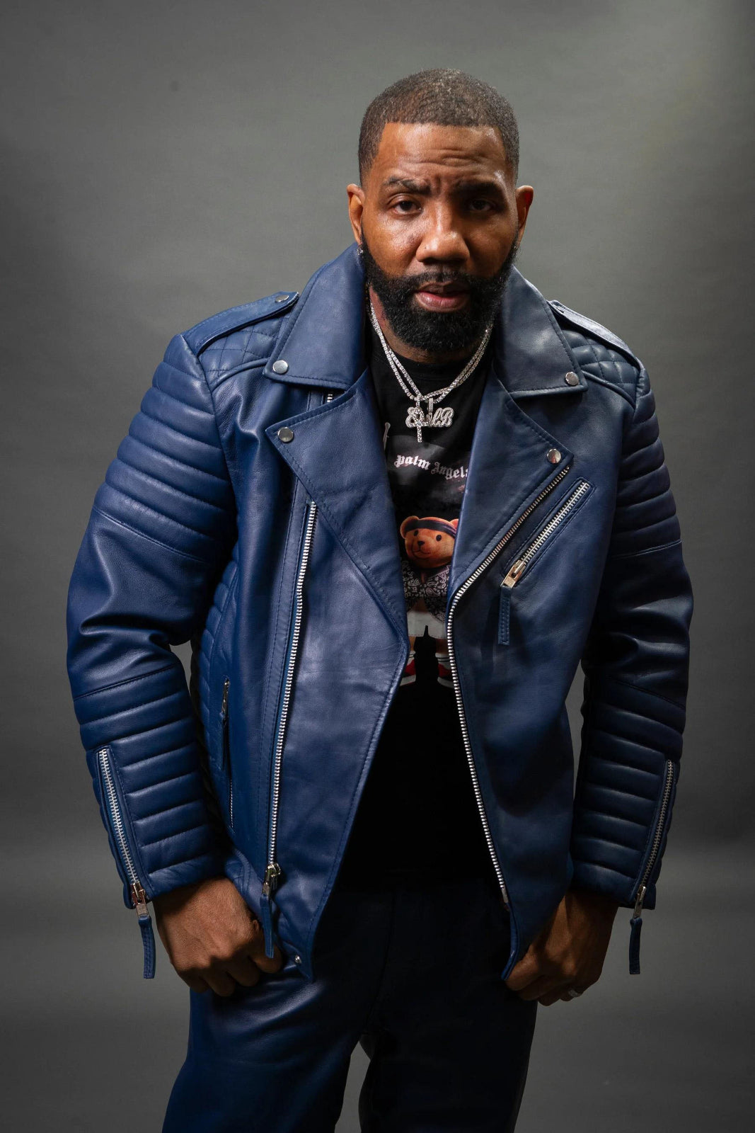 Men's Jay Biker Over-sized Leather Jacket [Navy]