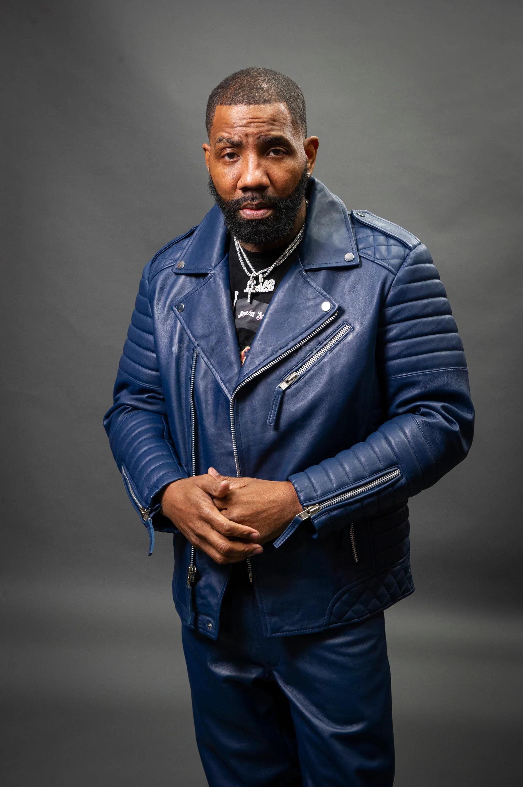 Men's Jay Biker Over-sized Leather Jacket [Navy]