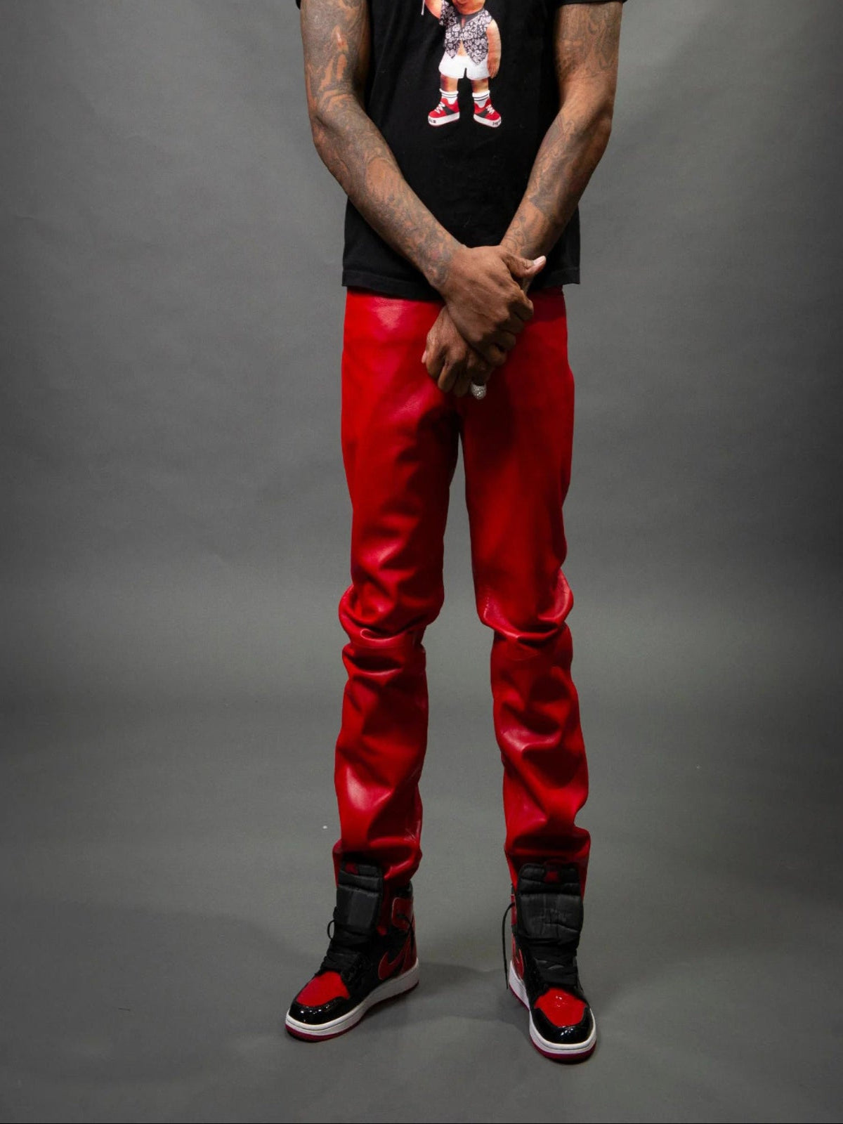 Men's Genuine Plain Leather Pants [Red]