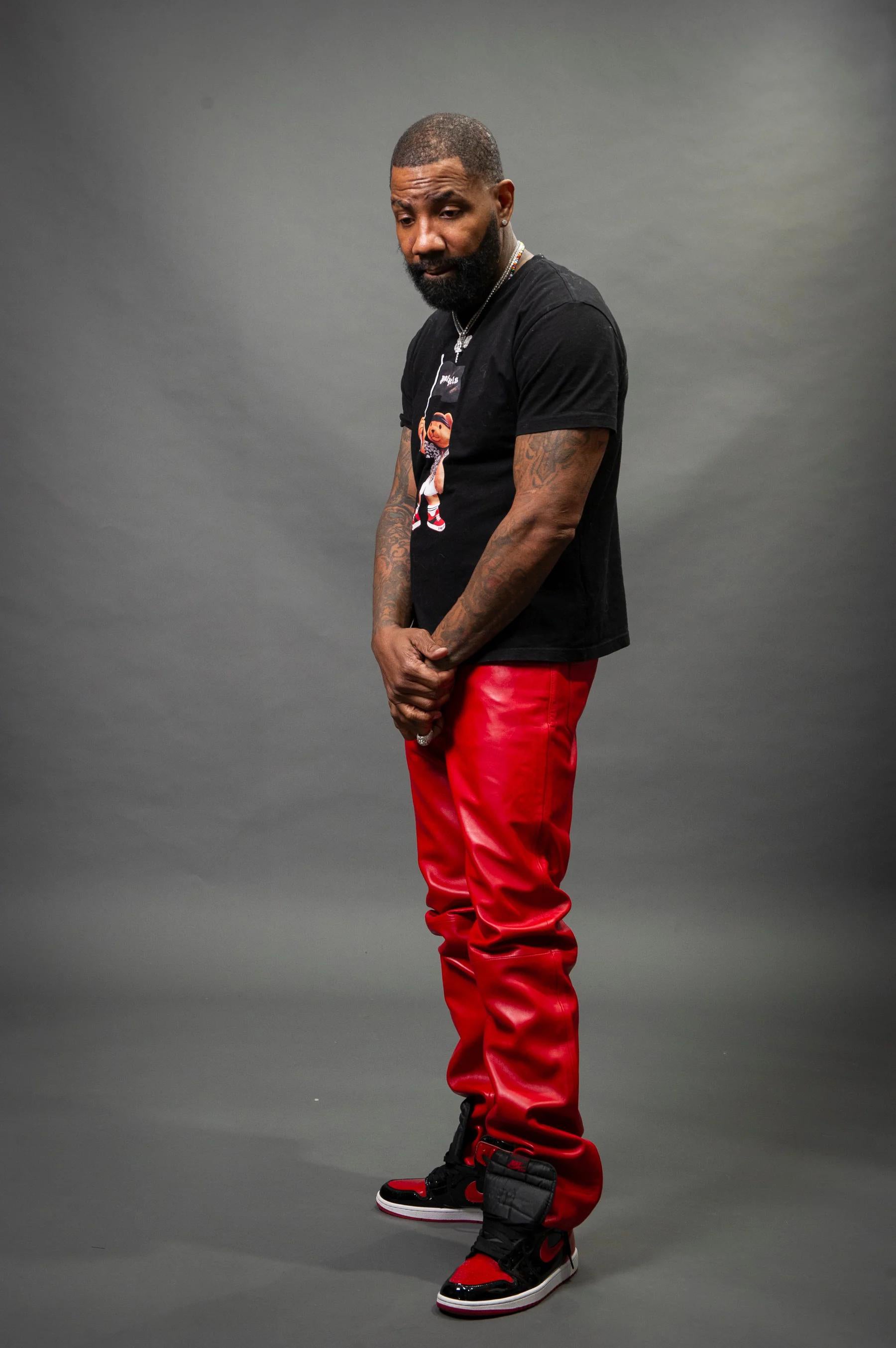 Men's Genuine Plain Leather Pants [Red]