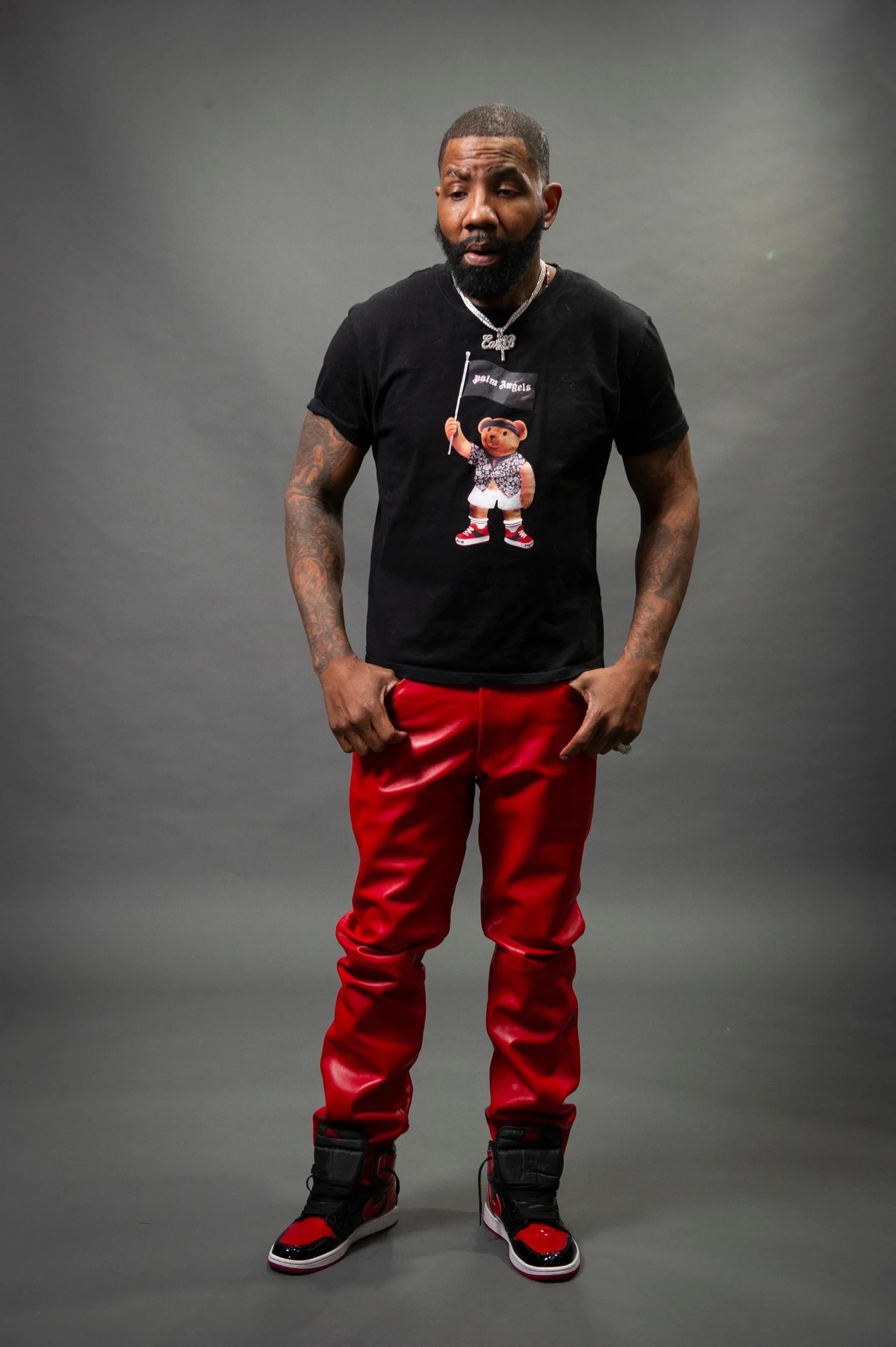 Men's Genuine Plain Leather Pants [Red]