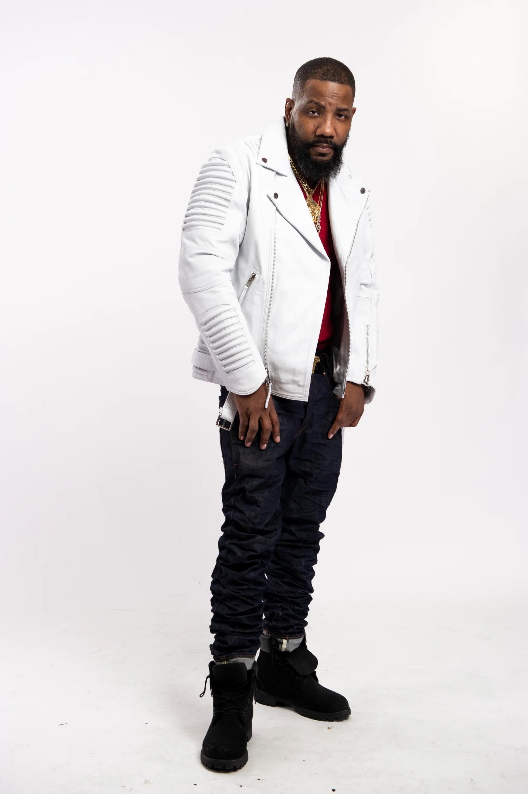 Men's Trey Biker Over-sized Leather Jacket [White]