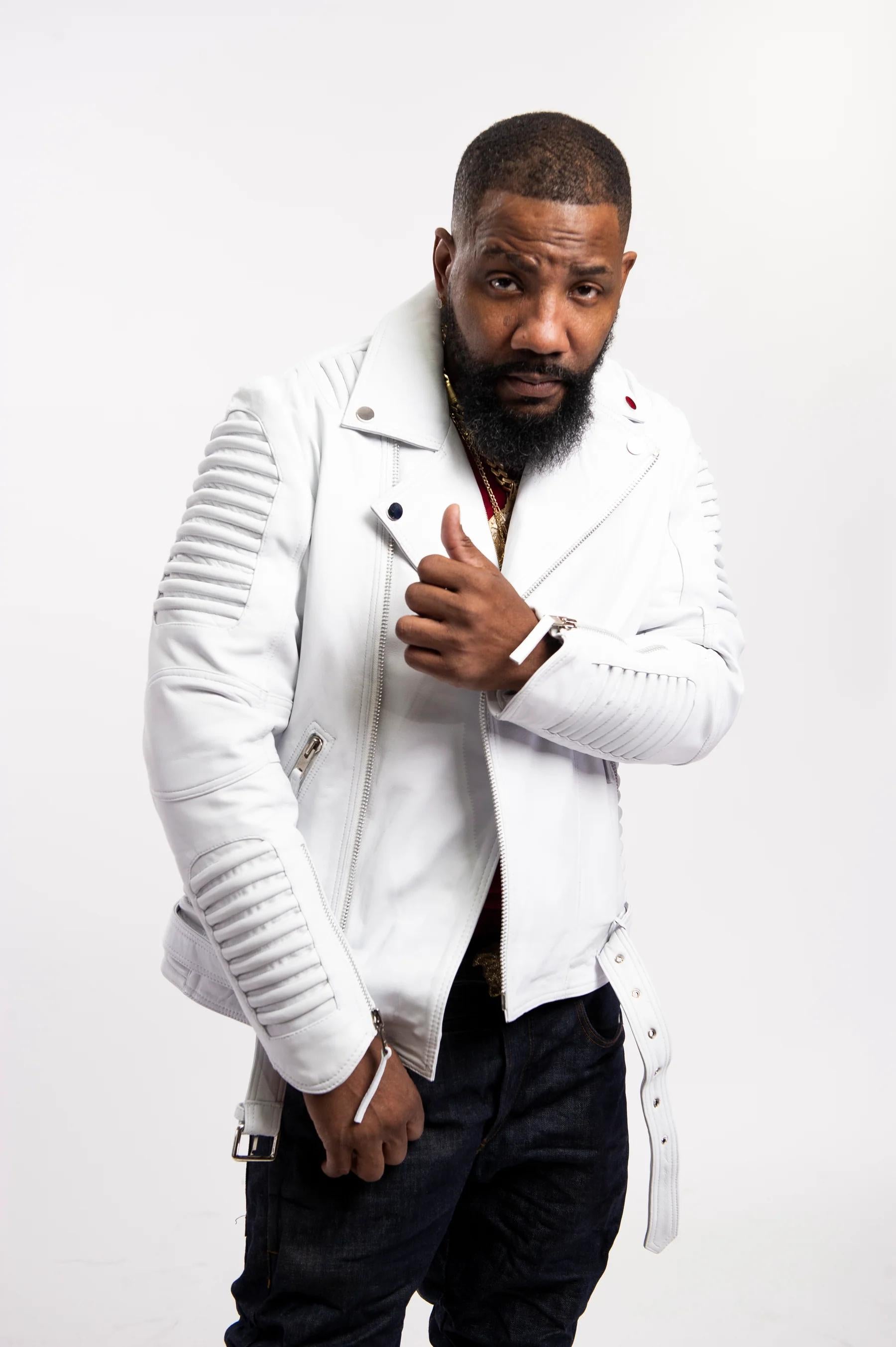 Men's Trey Biker Over-sized Leather Jacket [White]