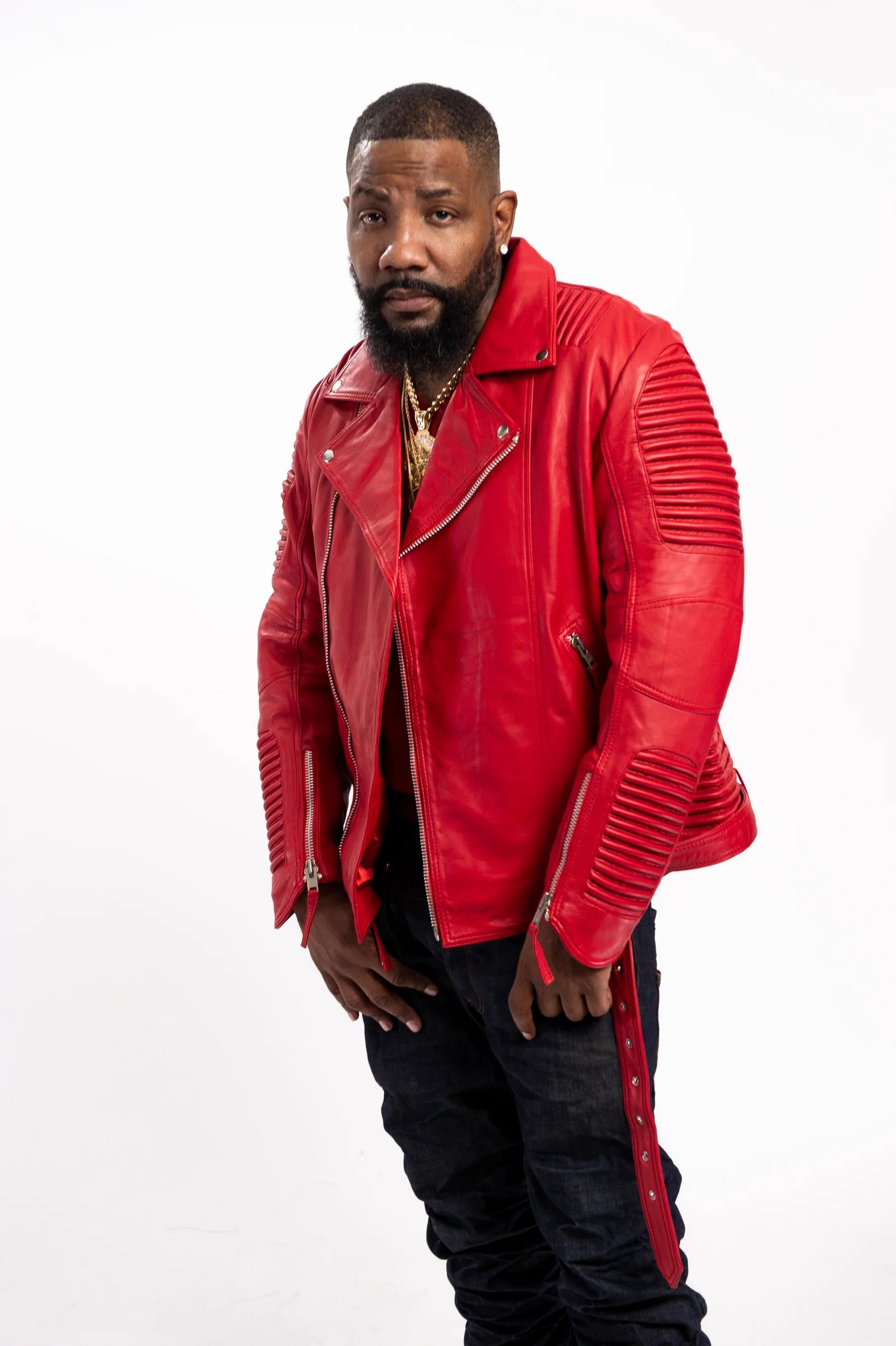 Men's Trey Biker Over-sized Leather Jacket [Red]