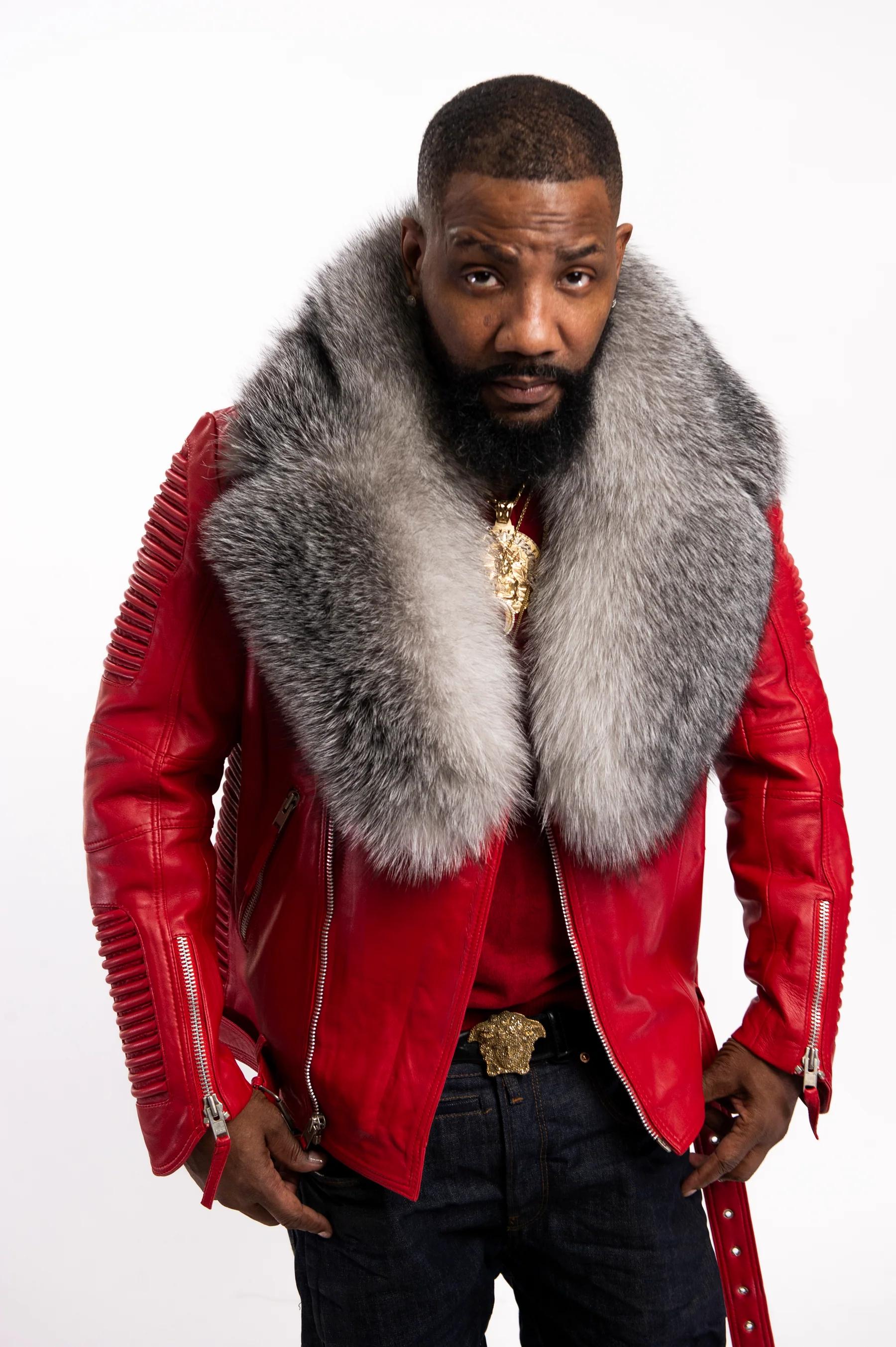 Men's Trey Biker With Fur Collar Leather Jacket [Red]