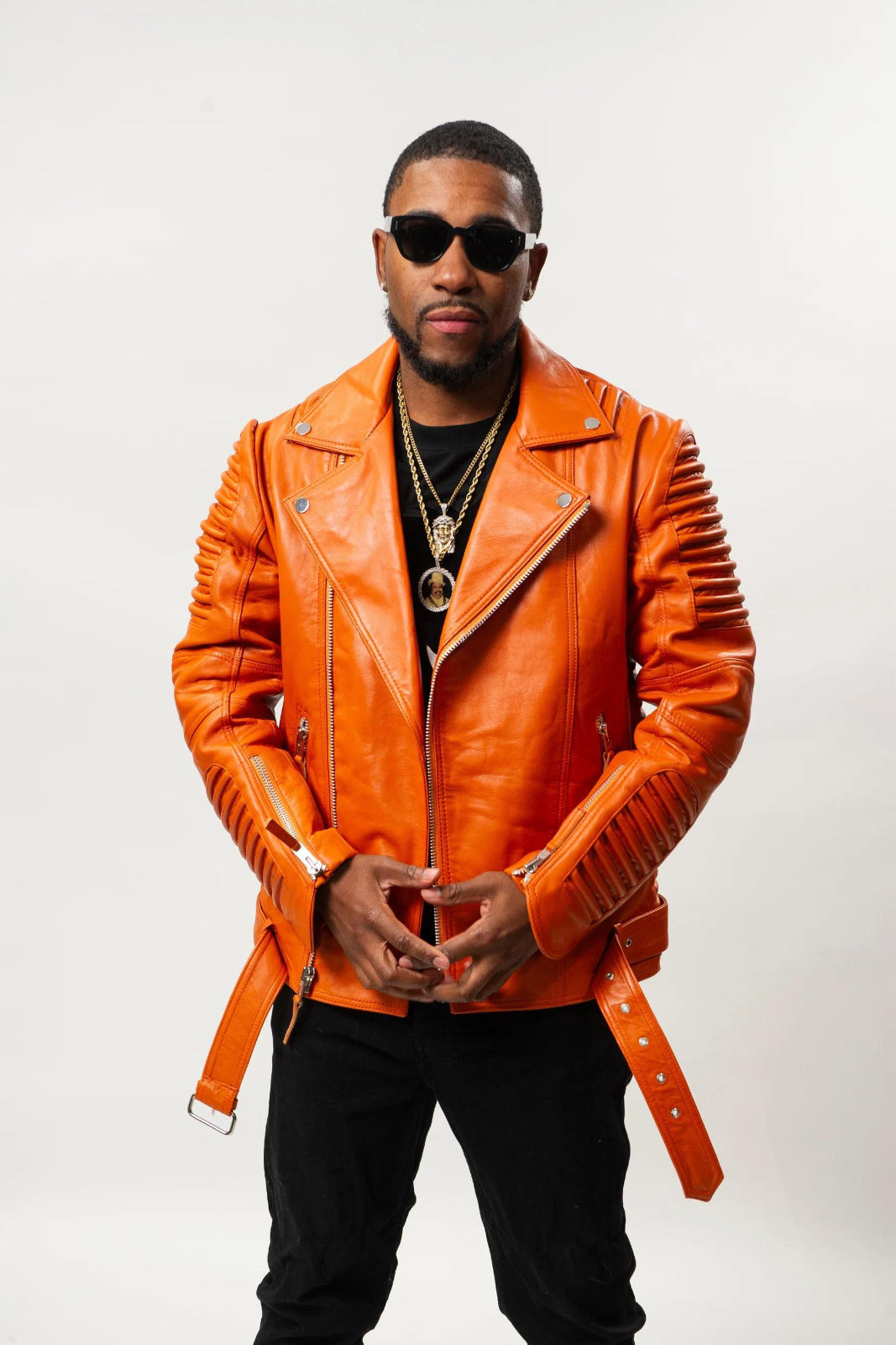 Men's Trey Biker Over-sized Leather Jacket [Orange]