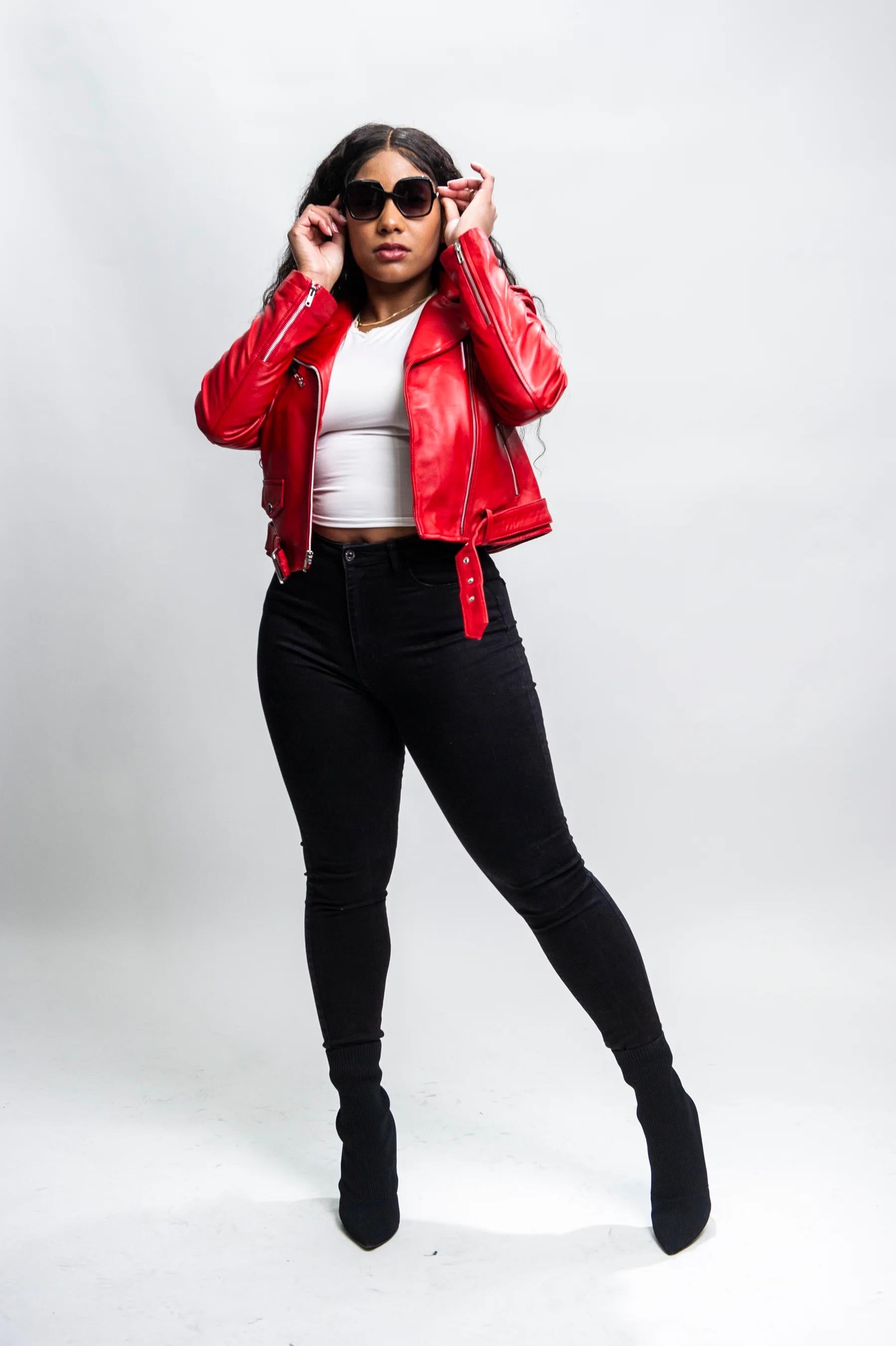 Women's Classic Biker Leather Jacket [Red]