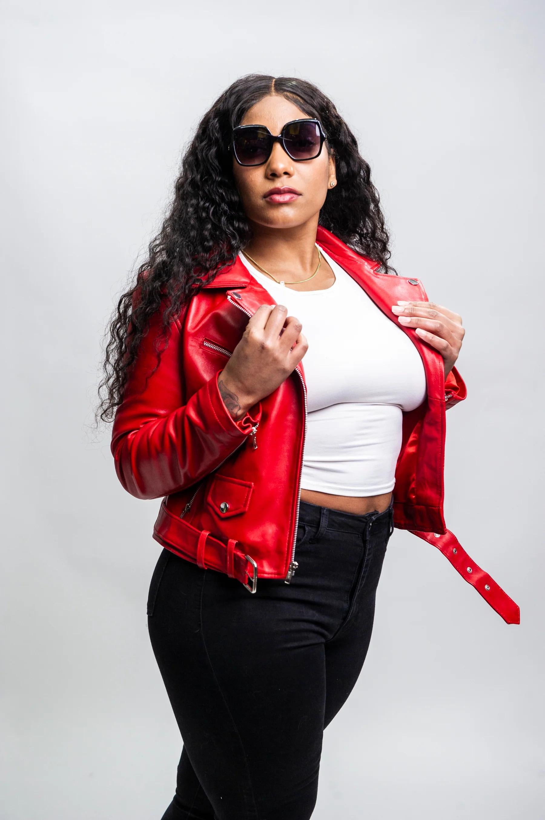 Women's Classic Biker Leather Jacket [Red]