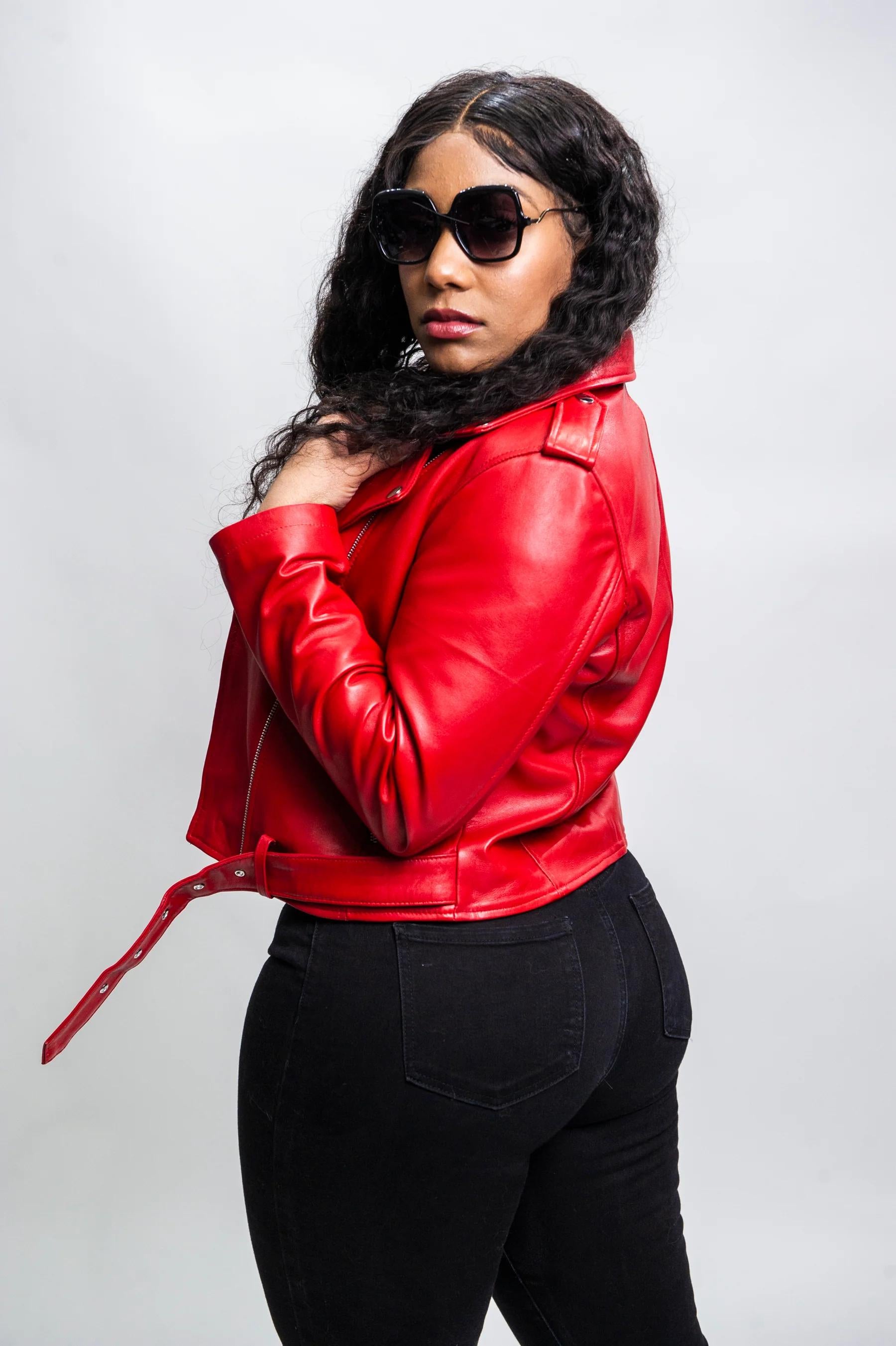 Women's Classic Biker Leather Jacket [Red]