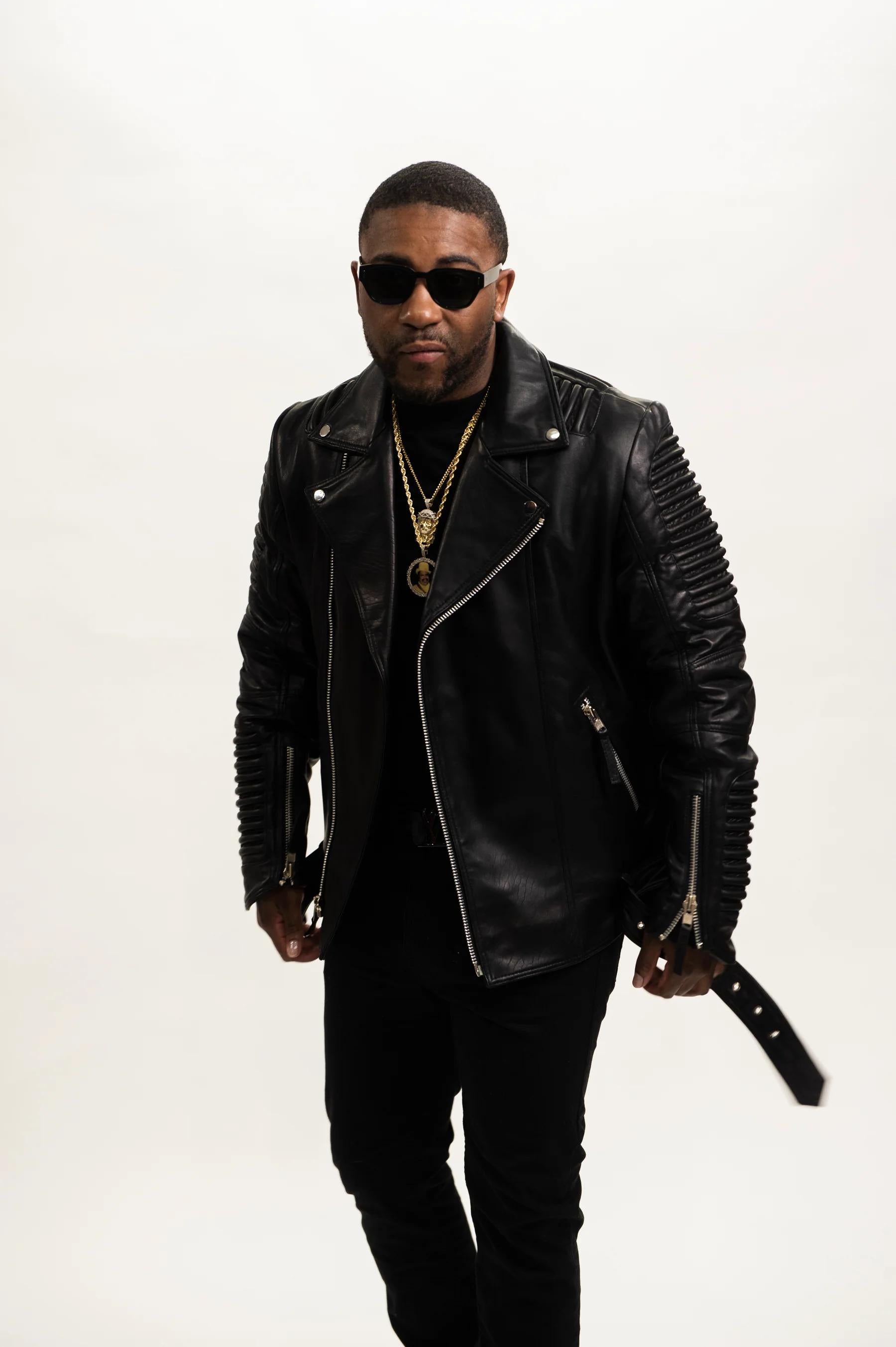 Men's Trey Biker Over-sized Leather Jacket [Black]