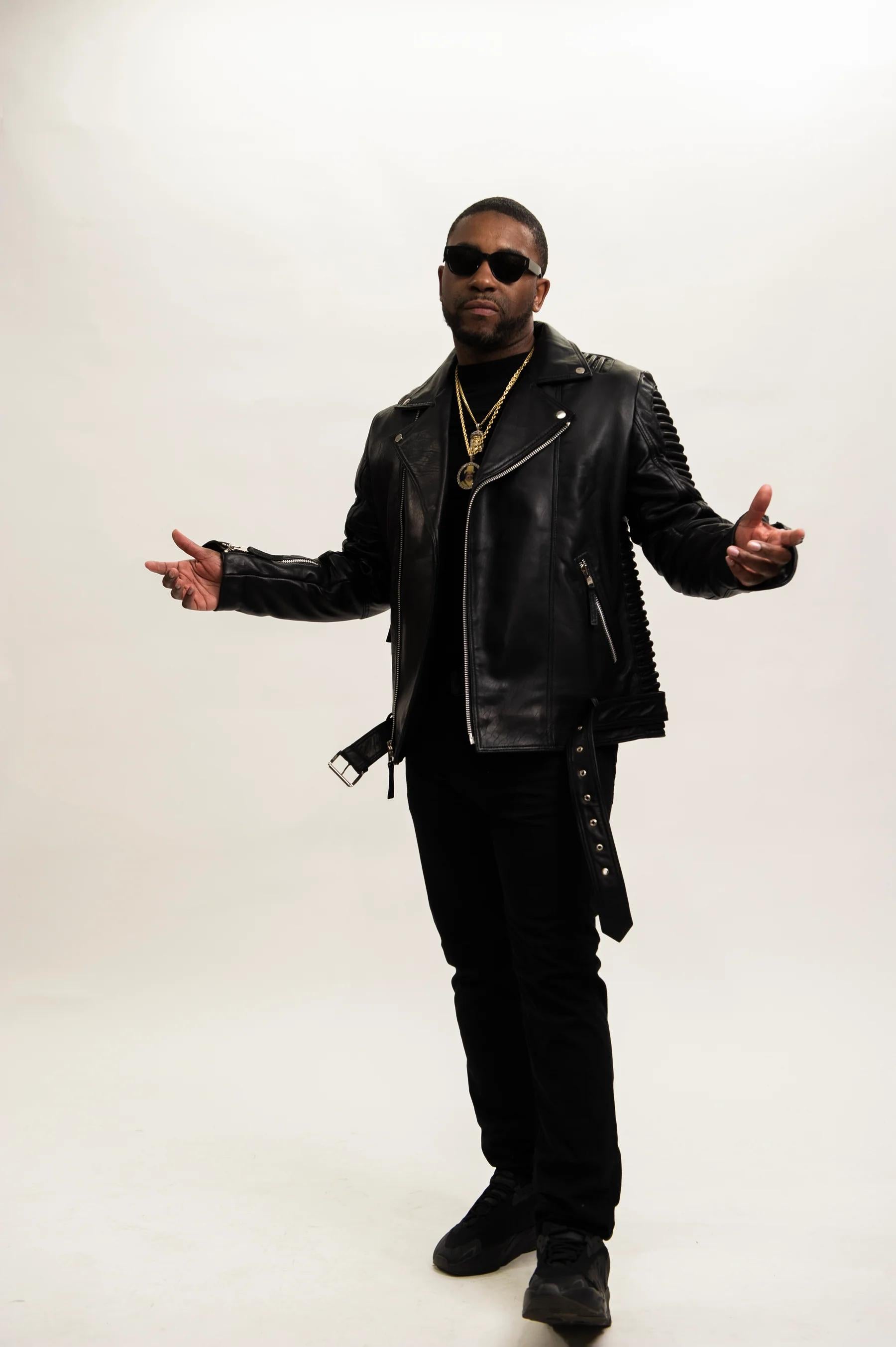 Men's Trey Biker Over-sized Leather Jacket [Black]