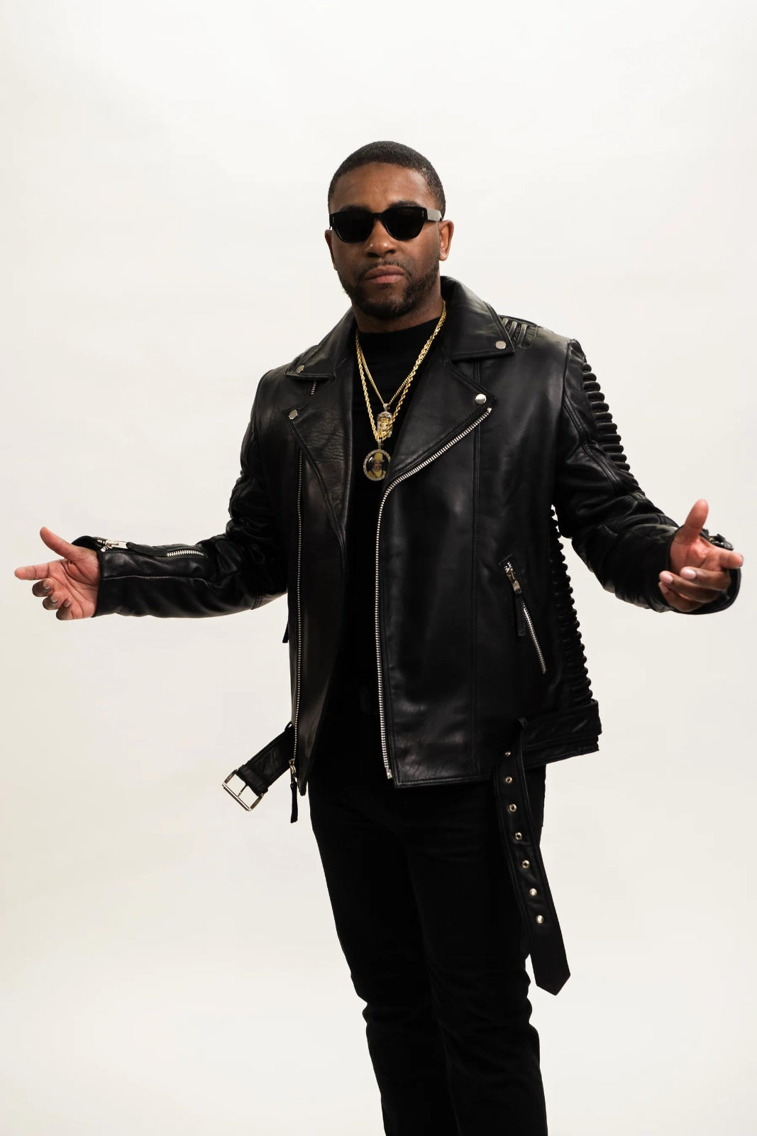 Men's Trey Biker Over-sized Leather Jacket [Black]