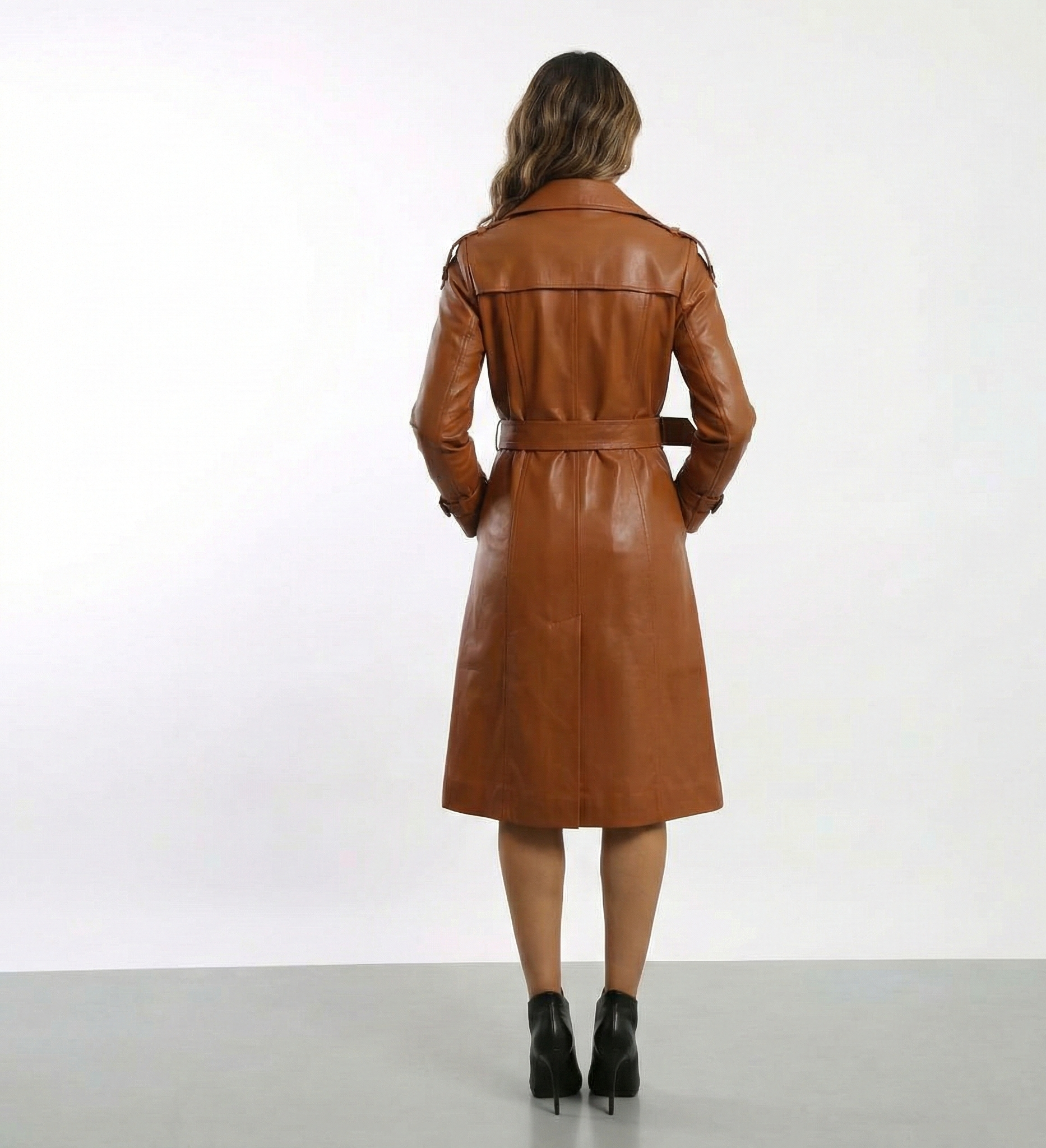 Women’s Brown Leather Trench Coat – Midi Length