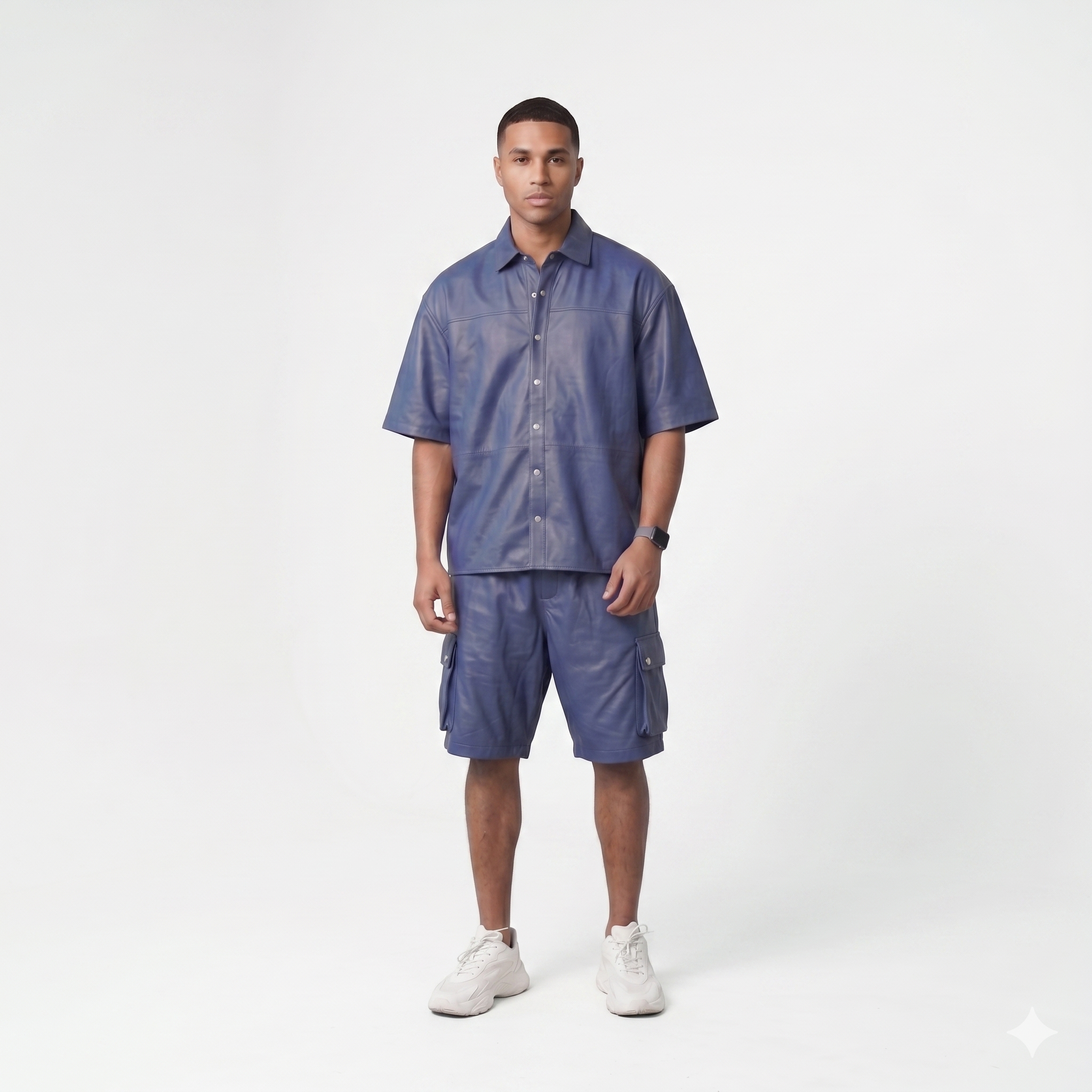 Men’s Blue Shirt and Cargo Shorts Set – Luxury Streetwear Outfit