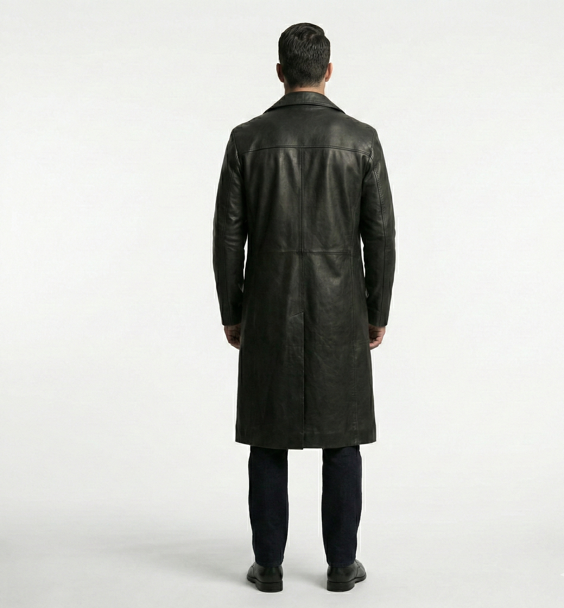 Men’s Black Leather Trench Coat – Classic Outerwear