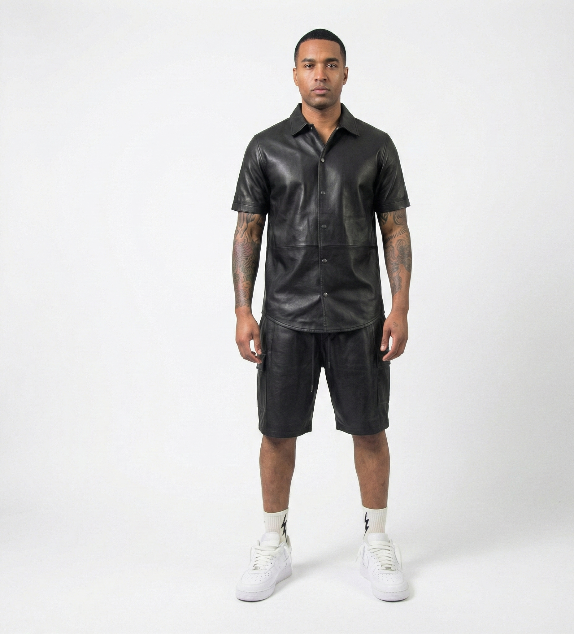 Men’s Black Leather Shorts – Classic Casual Fit