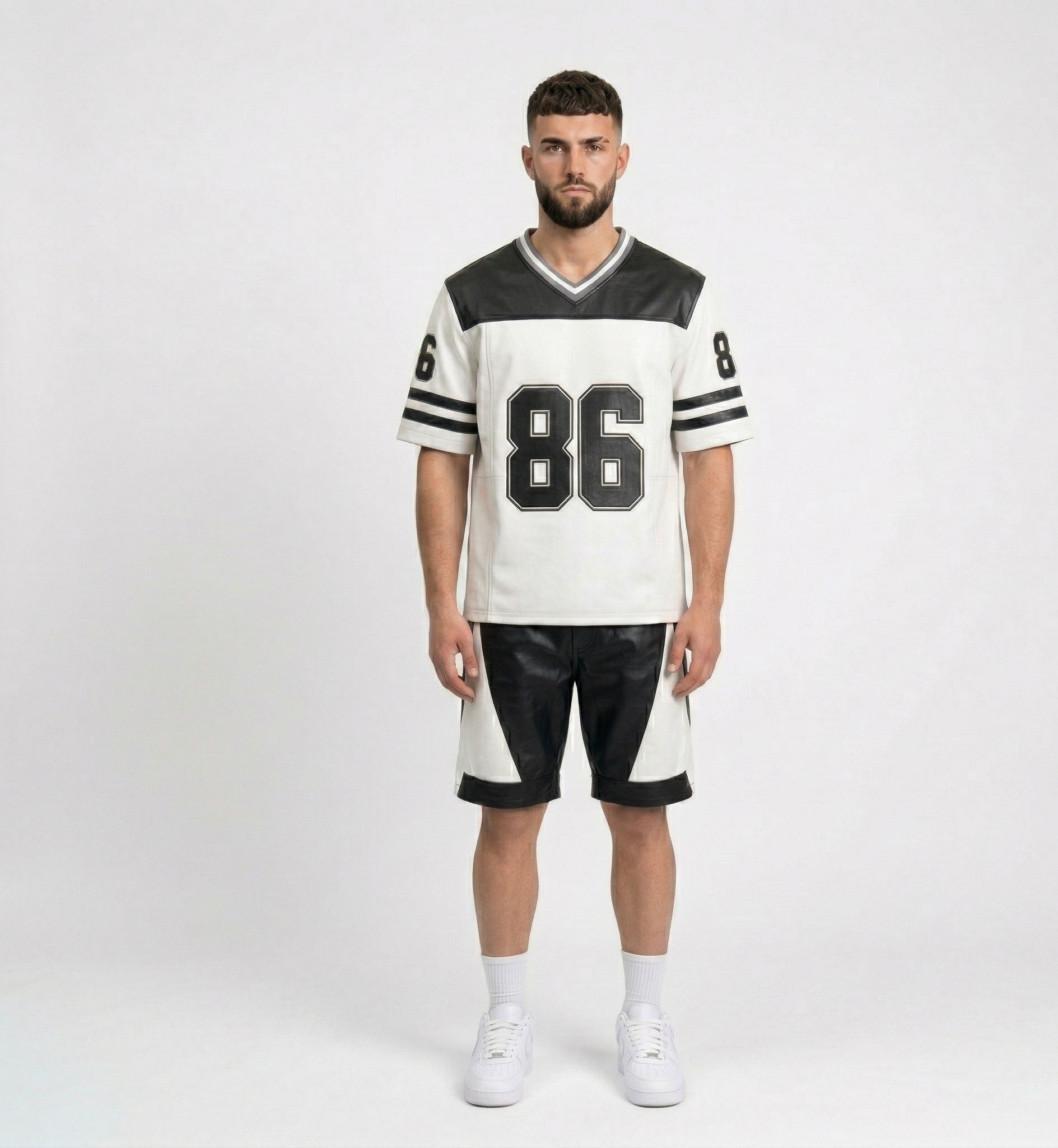 Men’s Black & White Jersey and Shorts Set – Oversized Streetwear Outfit