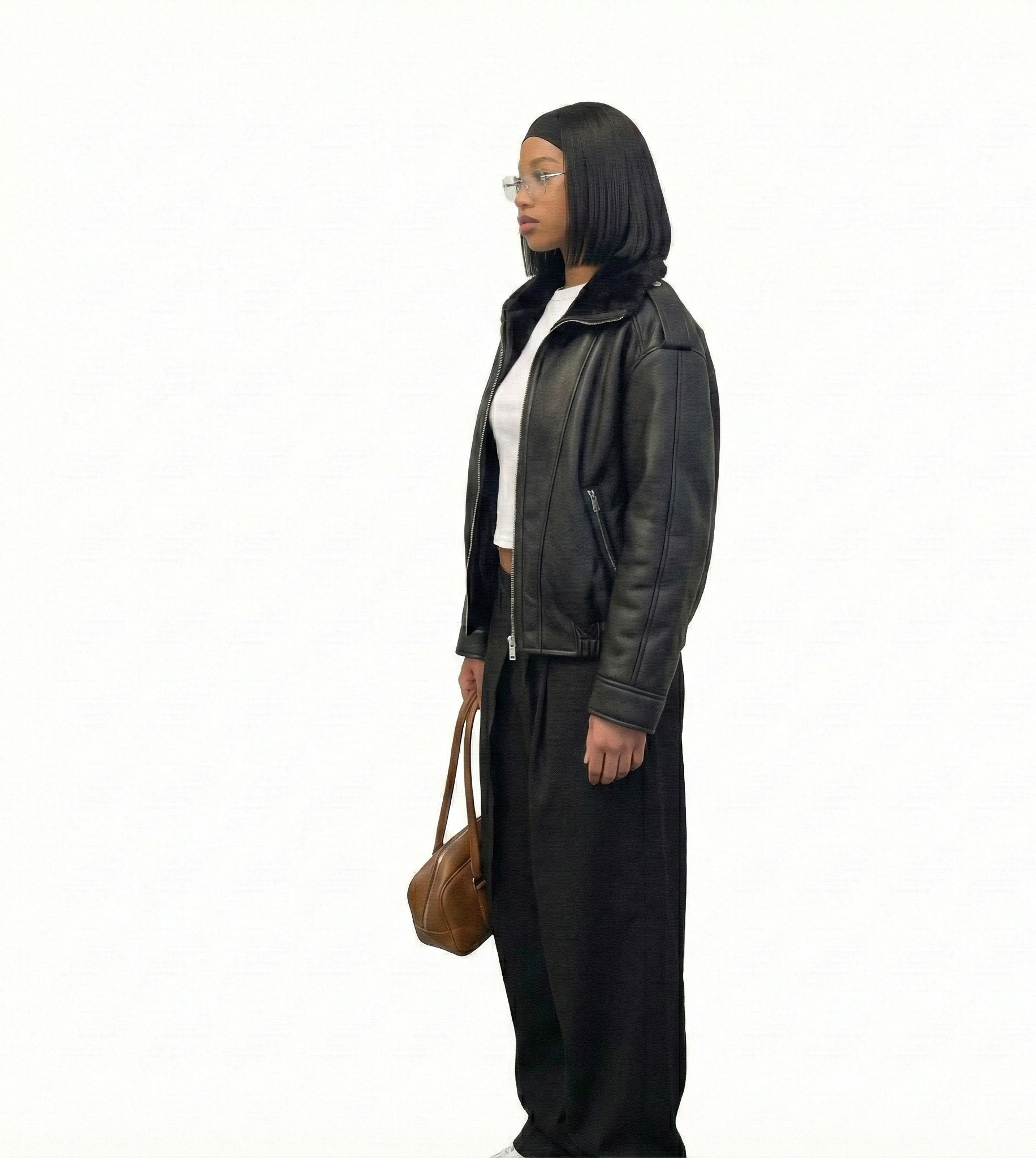 Premium Black Leather Bomber Jacket – Women’s Outerwear