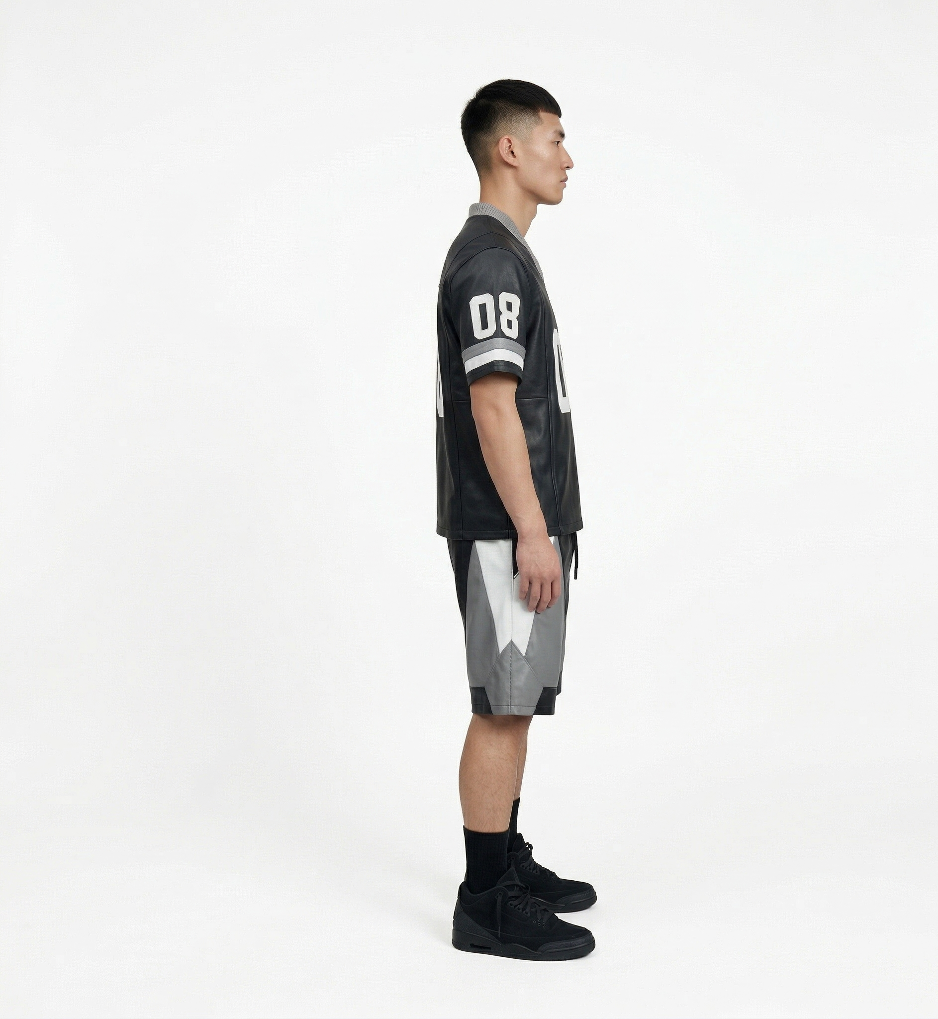 Men’s Urban Leather Jersey Outfit – Black Sportswear Two-Piece Set