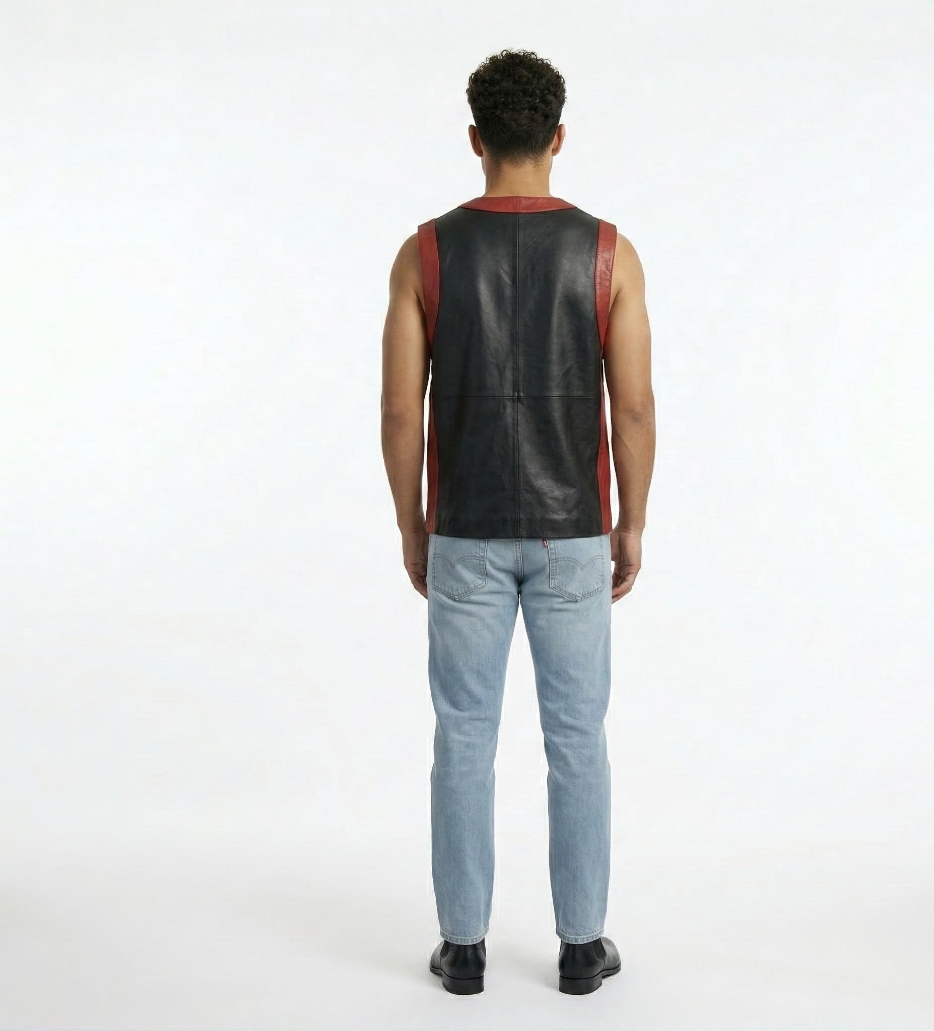 Men's Designer Black Leather Sleeveless Shirt
