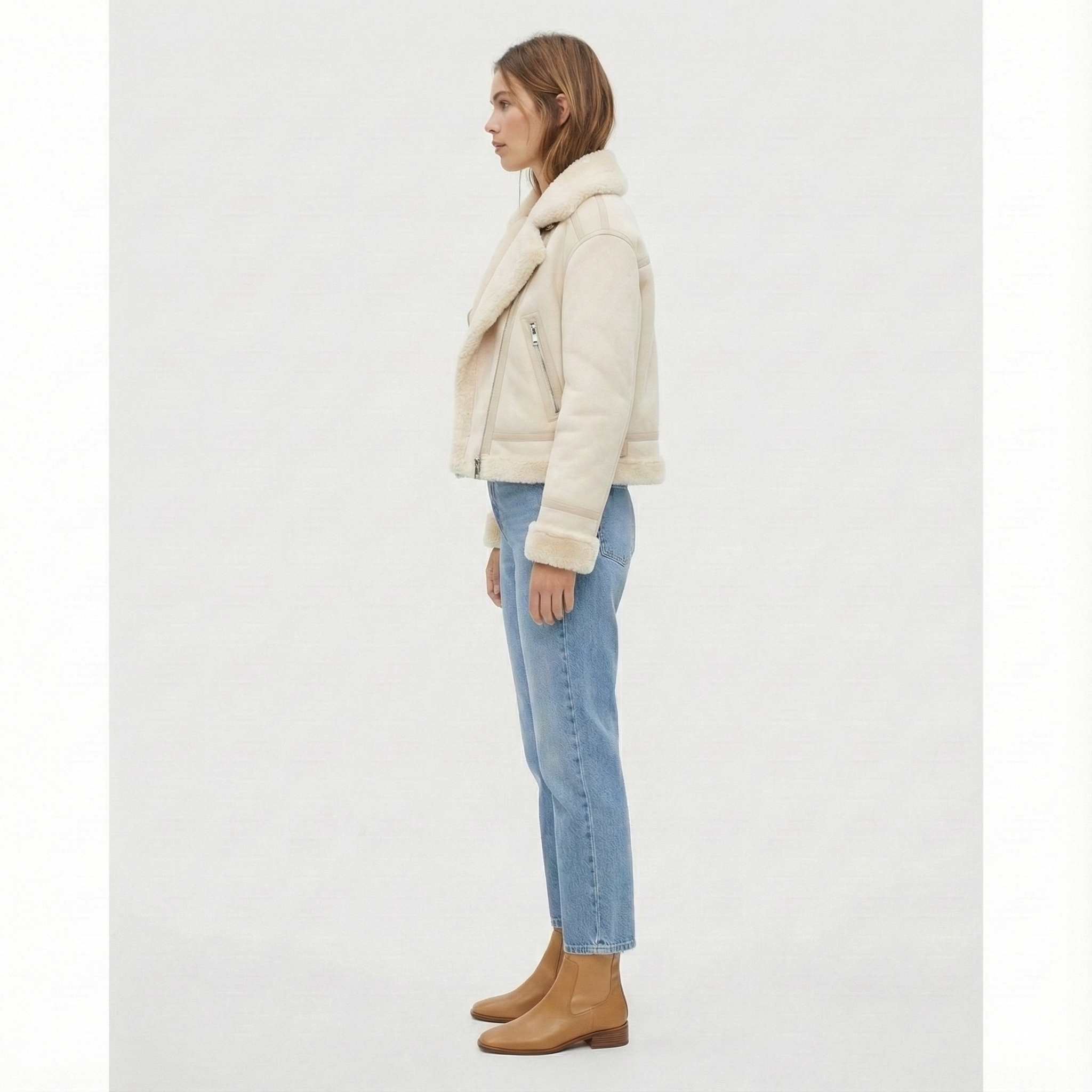 Women’s Cream Shearling Jacket with Soft Lining