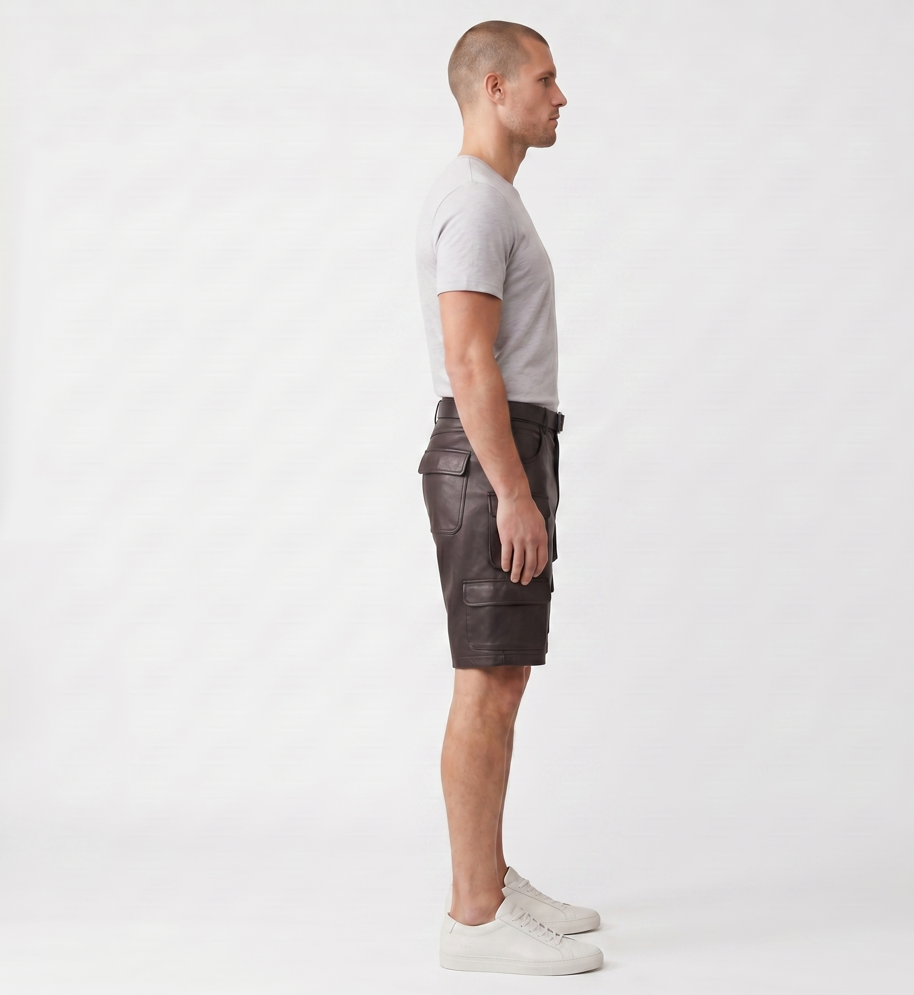 Men’s Black Leather Cargo Shorts – Casual Streetwear Utility Shorts