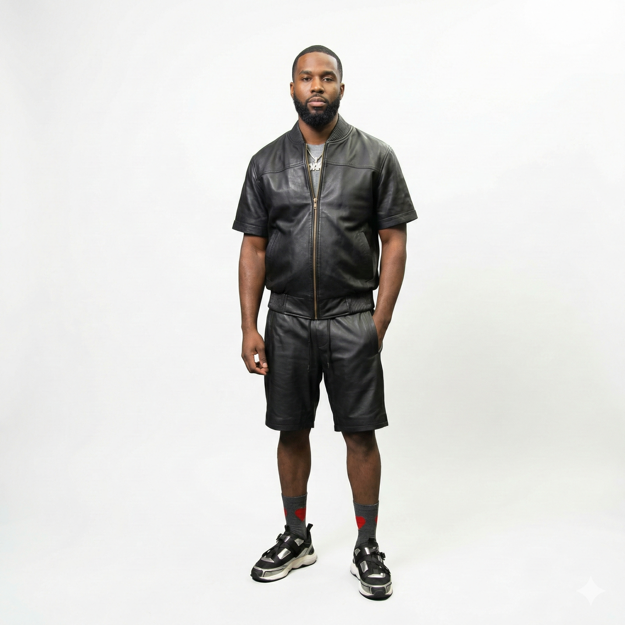 Men’s Black Leather Streetwear Matching Set