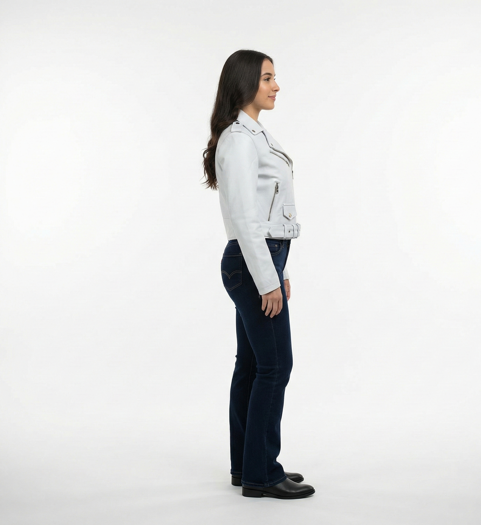 Women’s Leather Moto Jacket – Classic Biker Style, Zip Front, Belted Waist