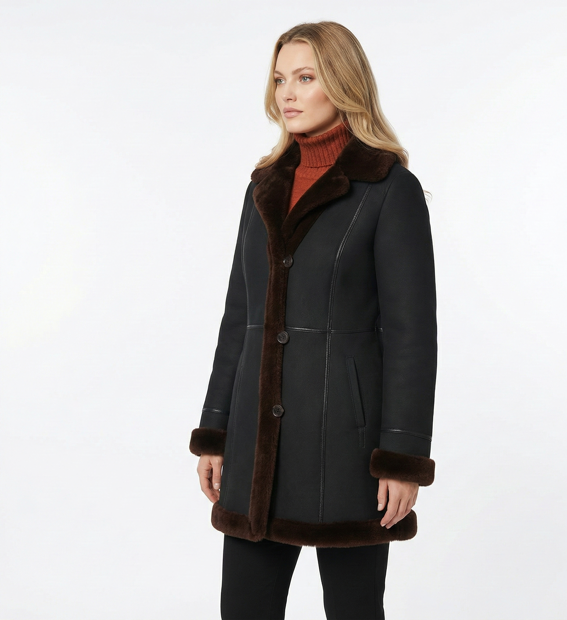 Women’s Shearling Button Front Winter Coat