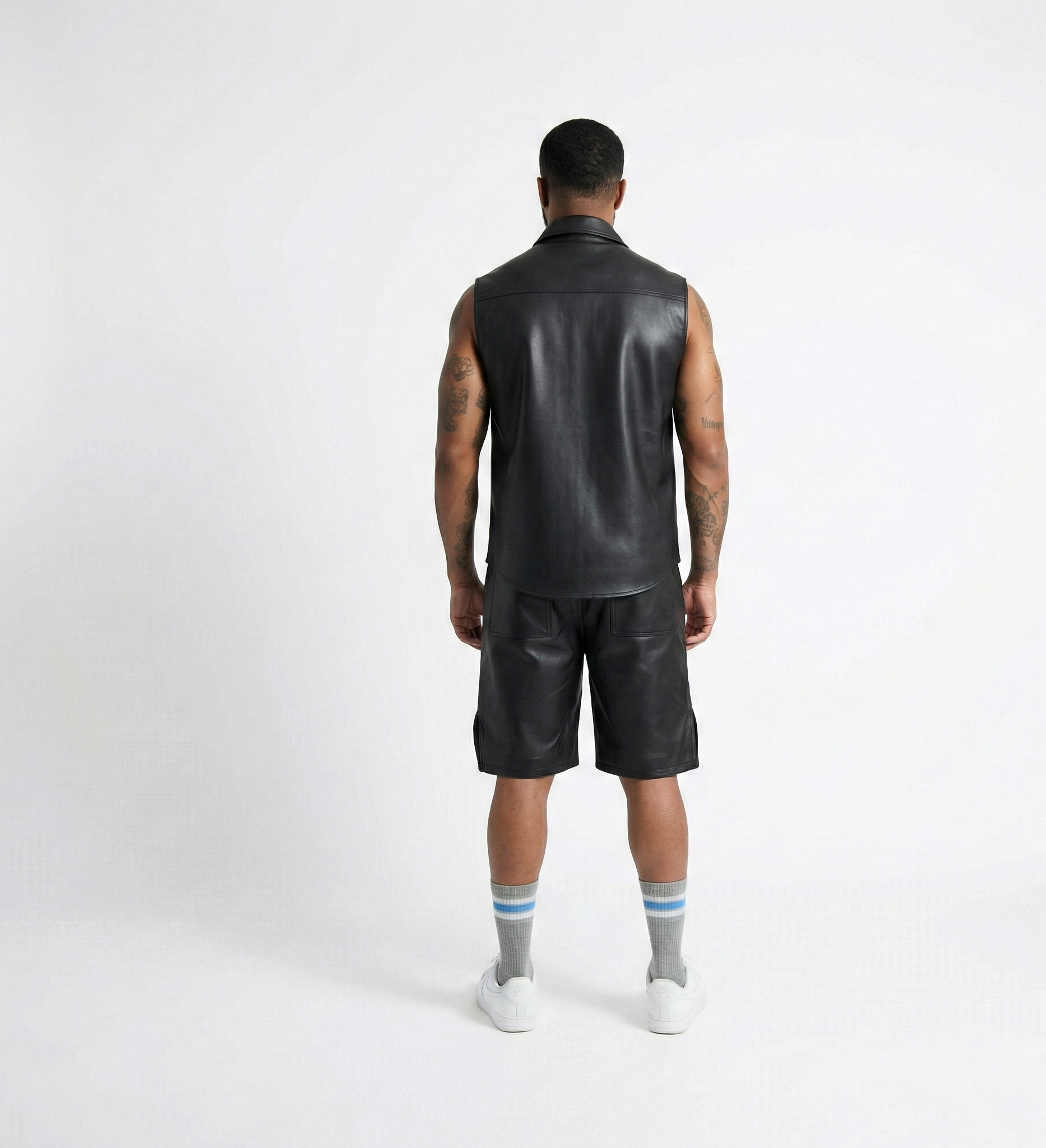 Men’s Black Leather Shorts – Classic Casual Fit