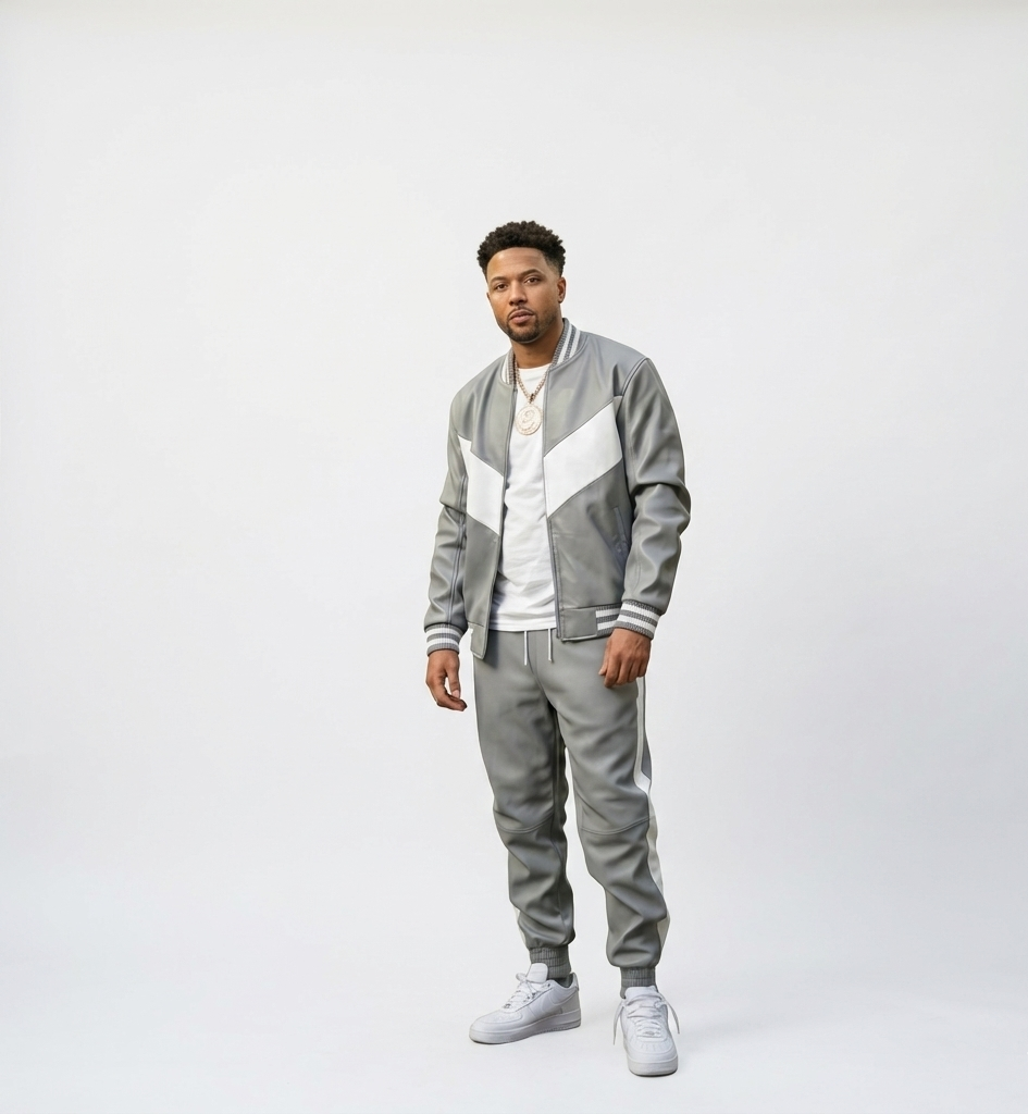 Men’s Gray Zip-Up Tracksuit Jacket and Joggers