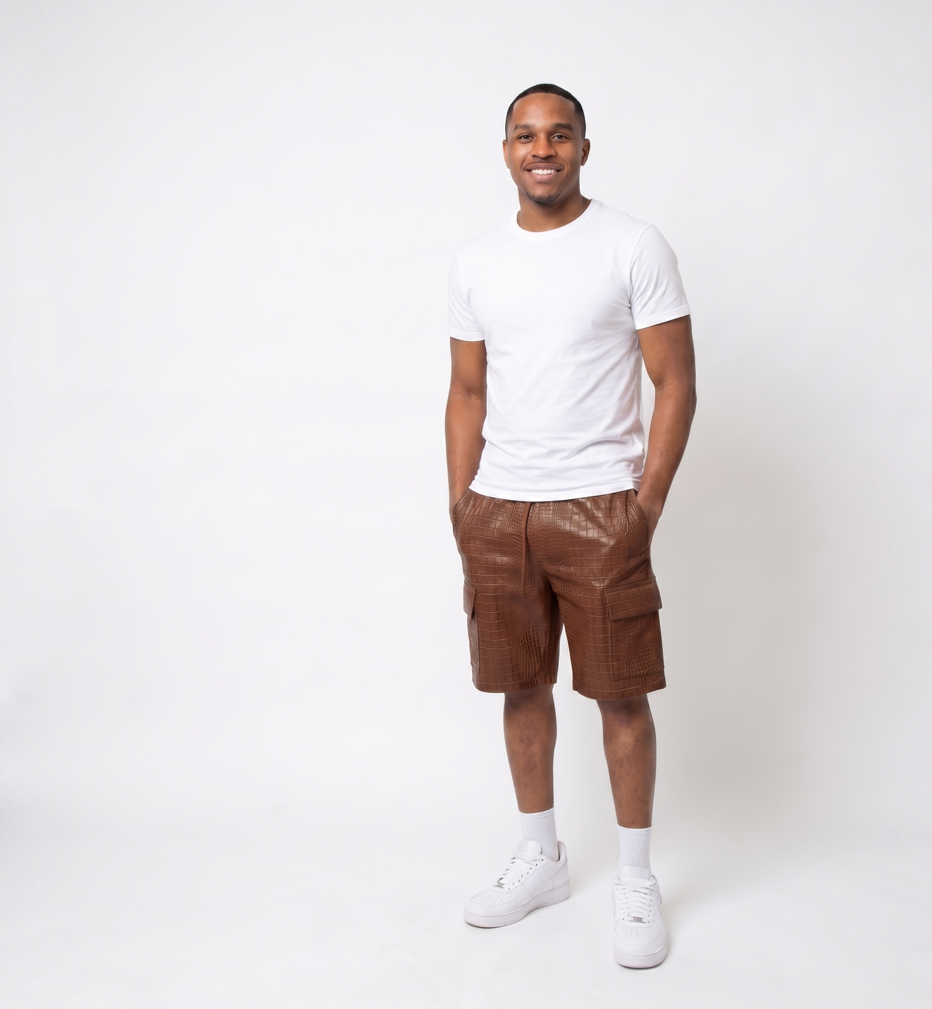 Men’s brown Crocodile Embossed Cargo Shorts – Designer Streetwear (Copy) (Copy)