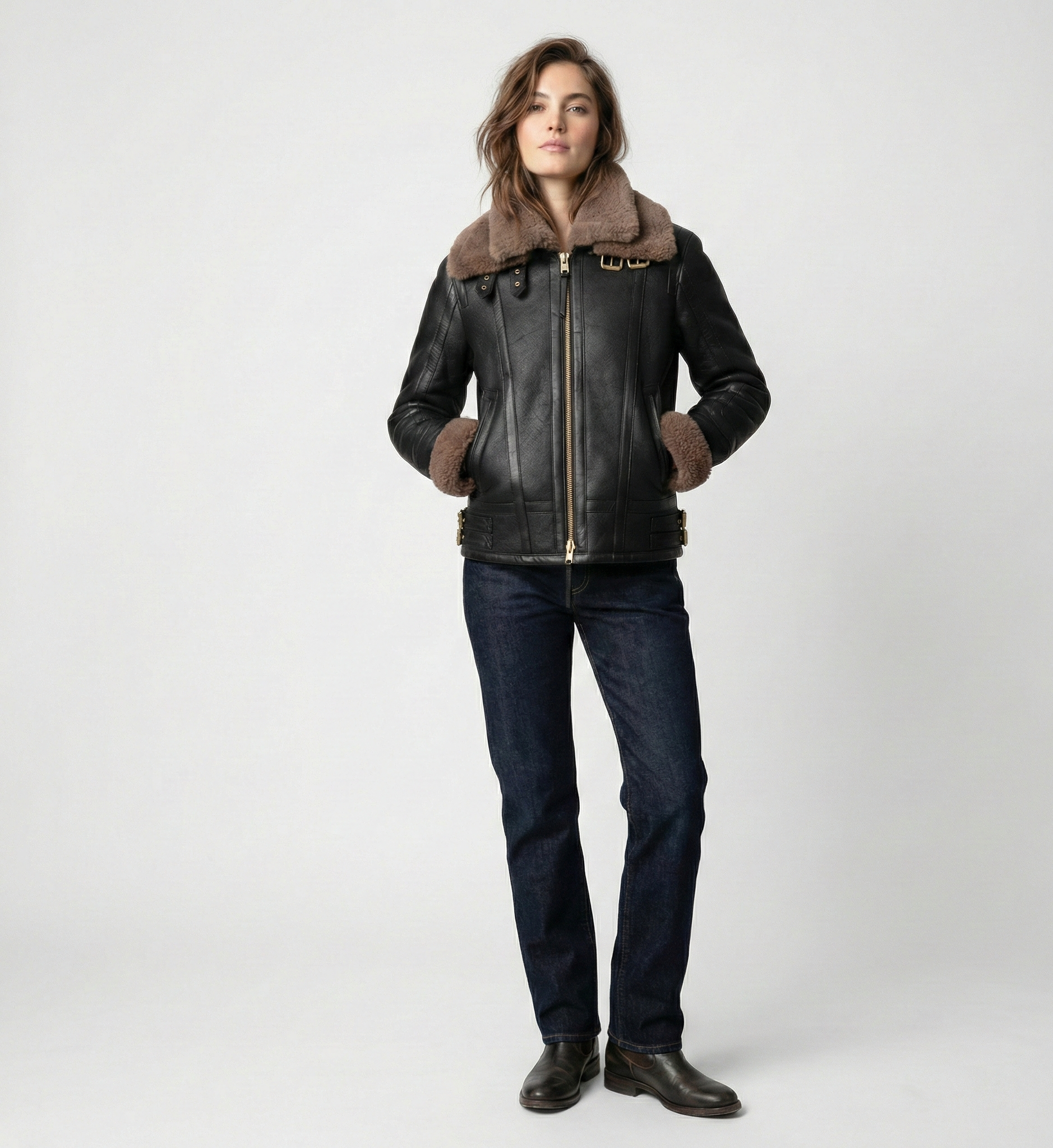 Women’s Leather Jacket with Shearling Lining