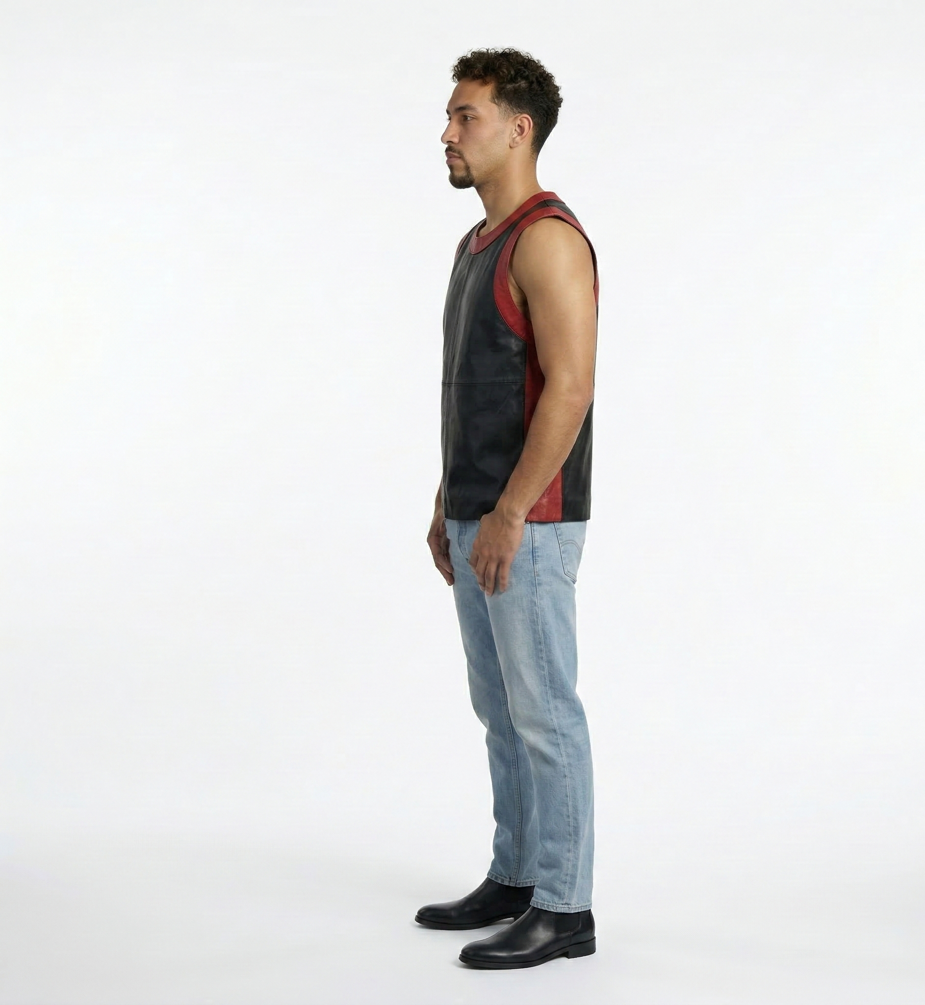 Men's Designer Black Leather Sleeveless Shirt