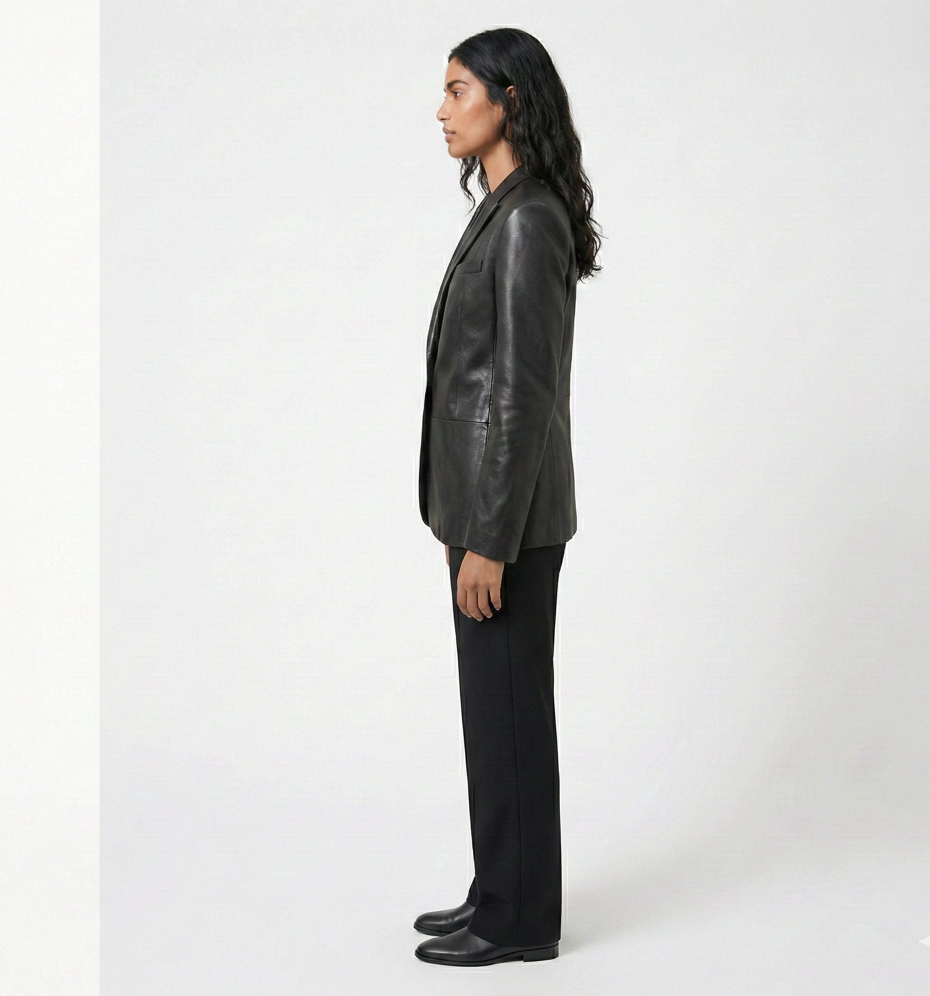 Women’s Genuine Leather Blazer Jacket with Structured Tailored Fit