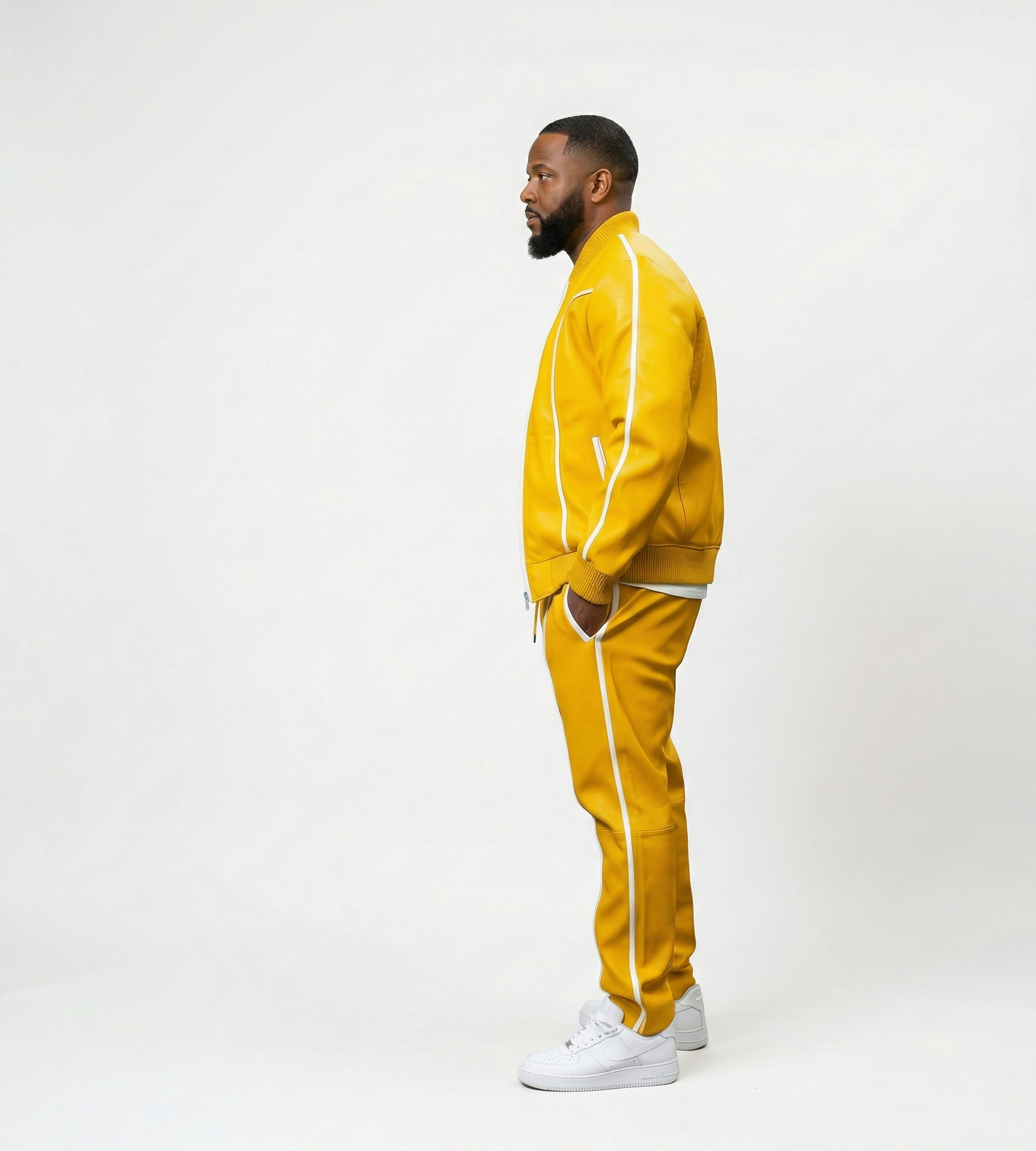 Men’s Yellow Two-Piece Tracksuit, Athletic Casual Outfit