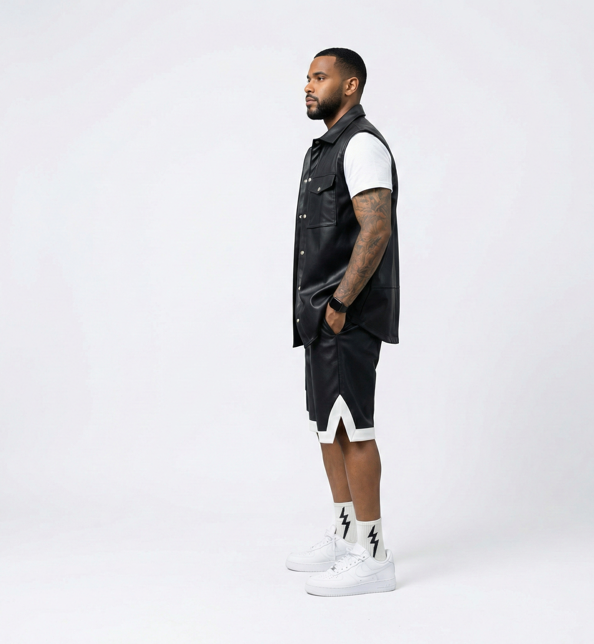 Men’s Black Leather Shorts – Classic Casual Fit